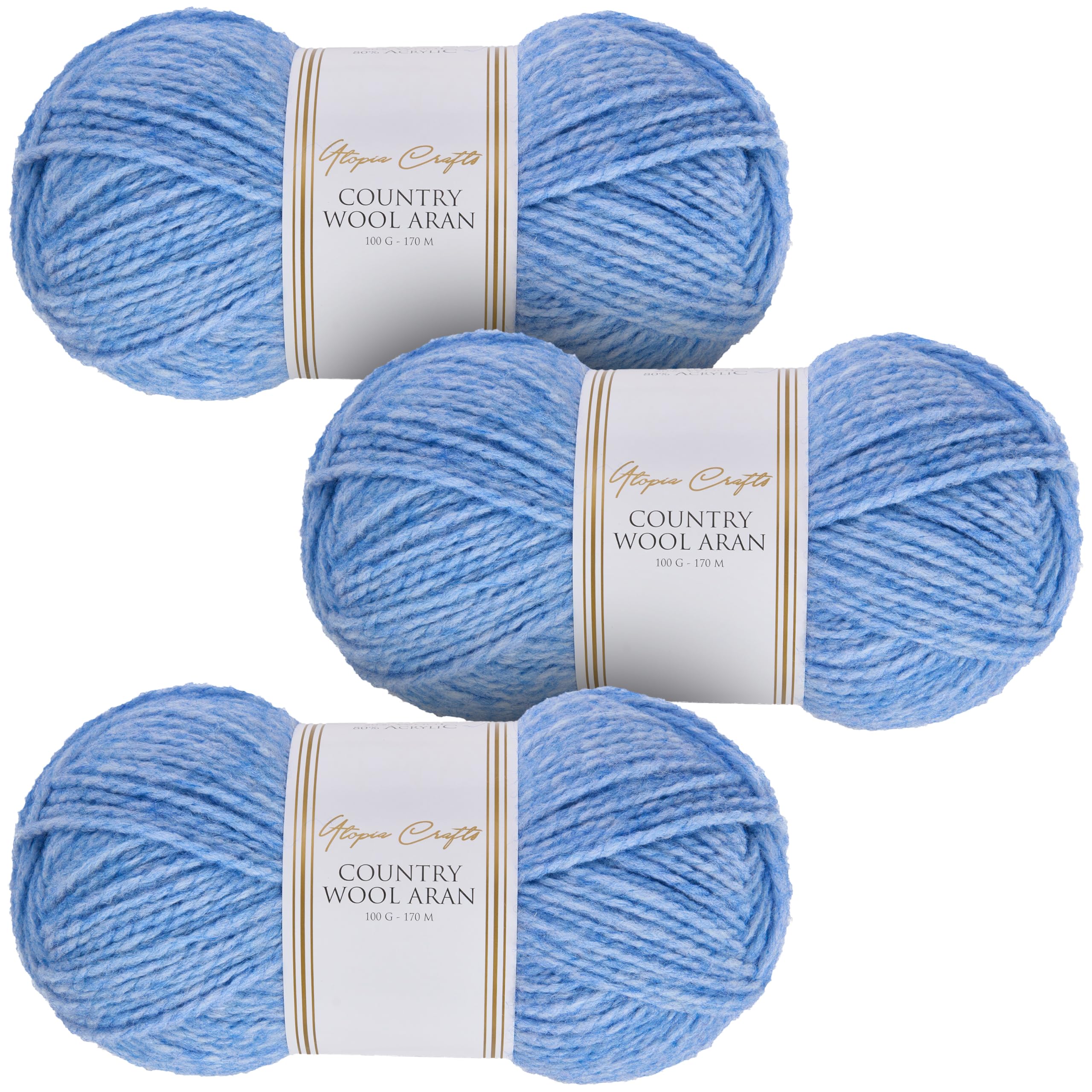 Laine mélangée Aran bleu ciel lot de 3 pelotes fil tricot crochet aiguille 100g de marque
