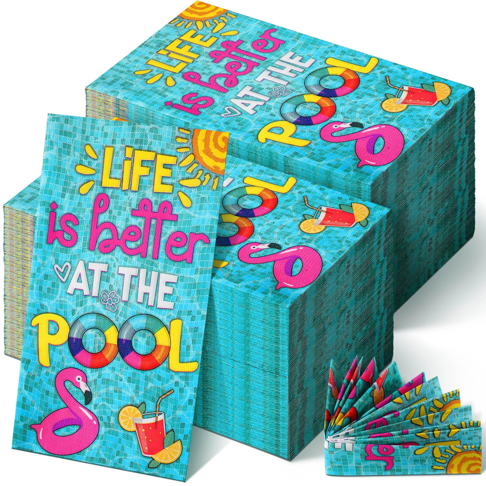 Lot de 200 serviettes de table jetables en papier 2 plis pour invités de piscine, plage, salle de bain, piscine, décoration pour pique-nique, fête d'anniversaire, fête prénatale