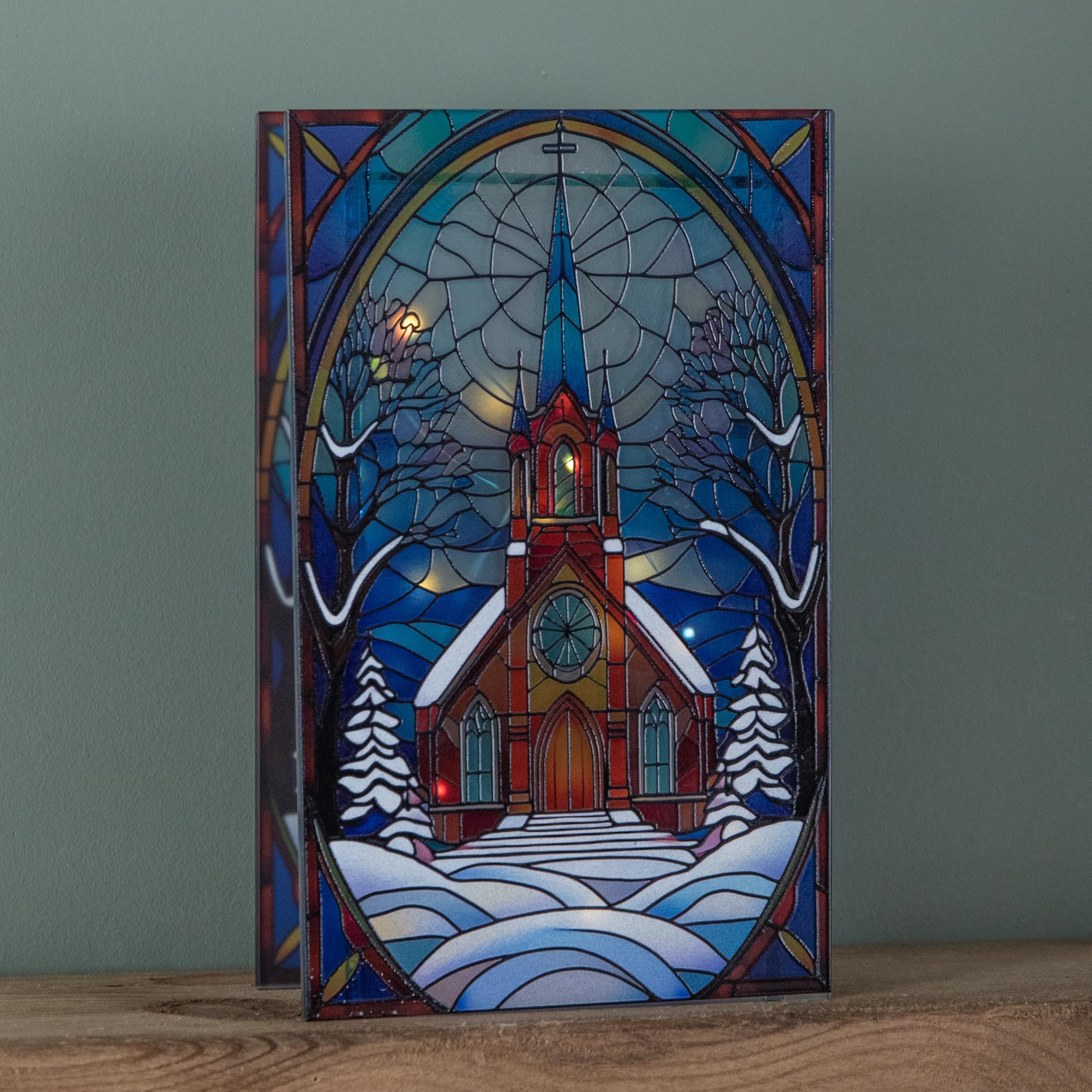 Samuel Alexander Stained Glass Victorian Church Decoration with LEDs 21cm Multicolor