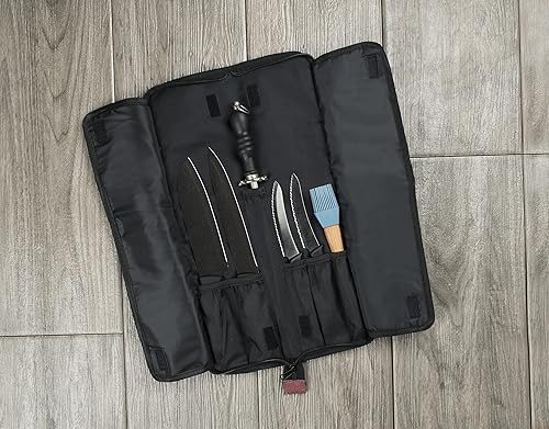 Miniatura 6 de Asaya Bolsa enrollable para cuchillos de chef, 12 bolsillos para cuchillos y utensilios de cocina, nailon ligero, duradero y resistente a las