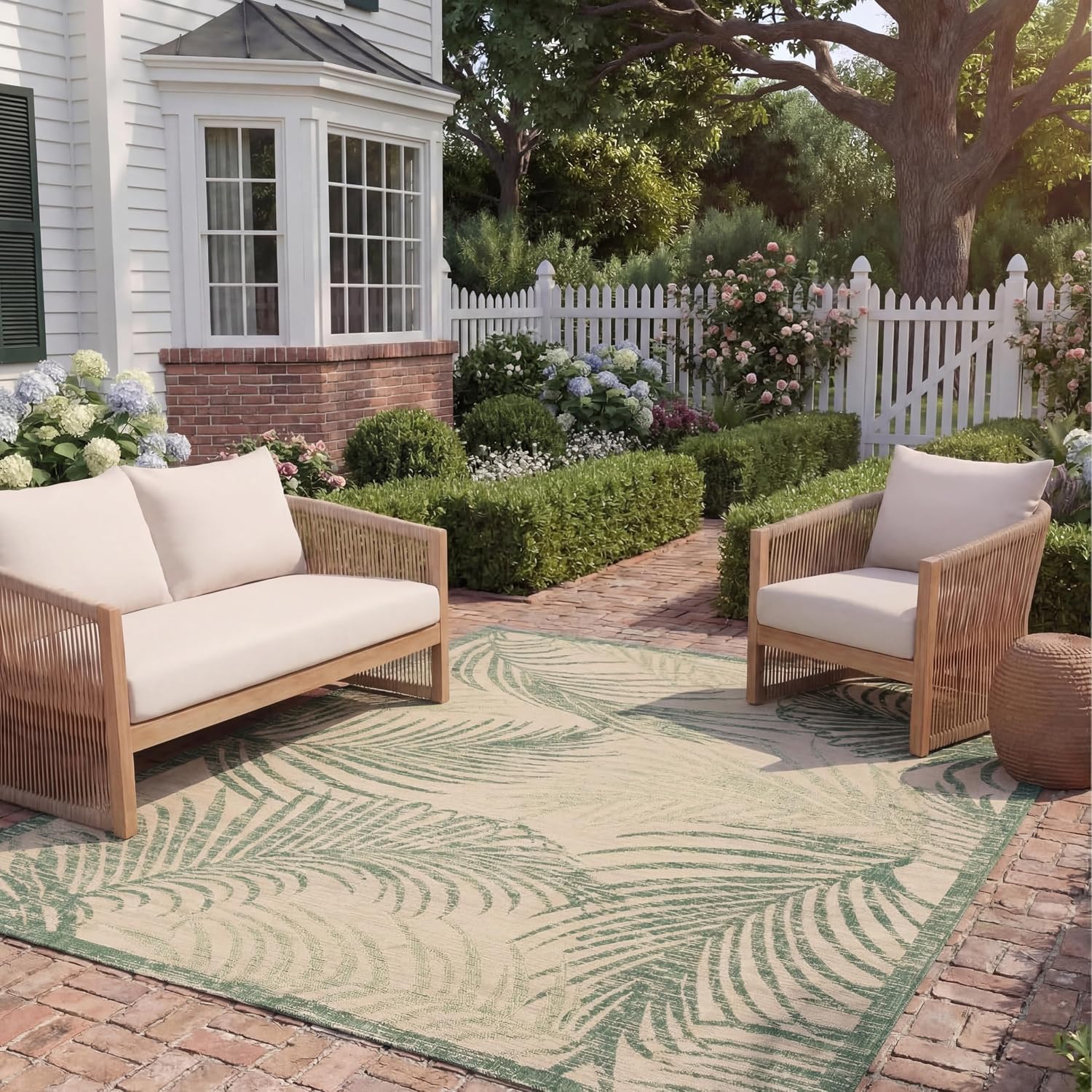 SAFAVIEH Courtyard Collection 8' x 11' Beige / Green CY7557 Indoor/ Outdoor Waterproof Easy Cleaning Patio Backyard Mudroom Area Rug