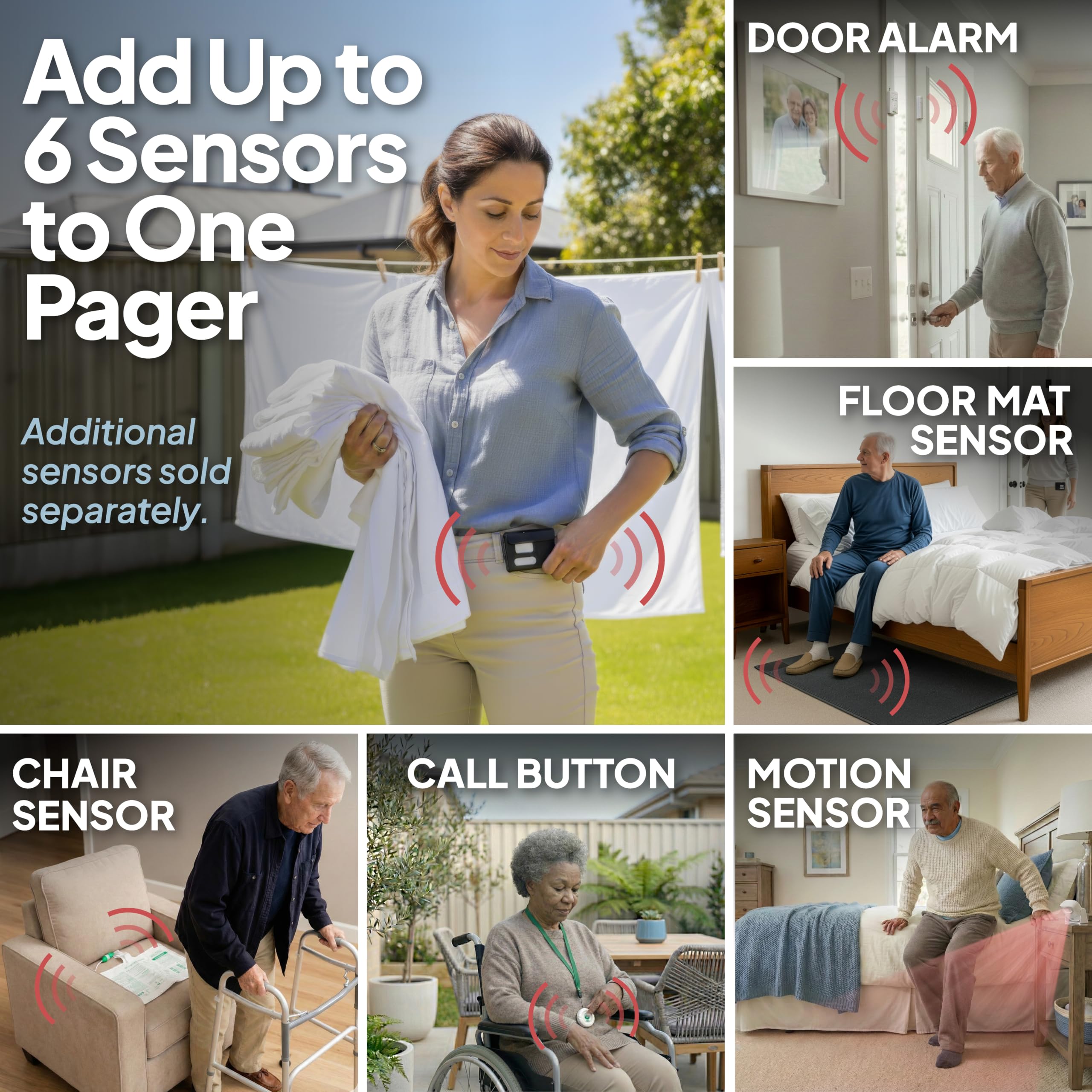 Smart Caregiver - Sistema de alarma inalámbrico para cama con sensor de peso y buscapersonas para prevención de caídas | Almohadilla de alarma de 10 x 30 pulgadas para alertas de cama, cuidador médico
