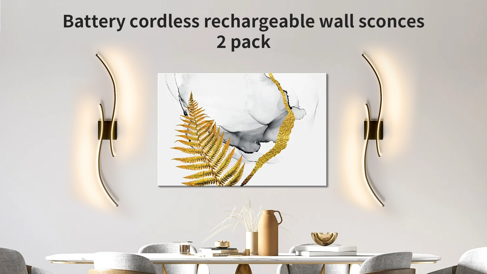 Image of Aikertec Battery Operated Wall Sconces Set of 2, 38 Inch,Quick Installation | Dimmable 3000K-6500K, with Remote Control, Modern LED Wireless Lights for Living Room, Bedroom, Hallway, Bathroom