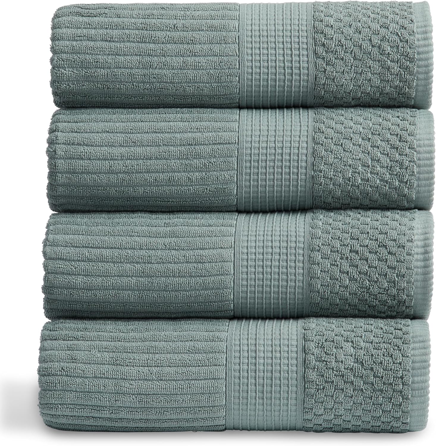 Springtree Home 100% Cotton Bath Towel Set of 4 | Super Soft & Absorbent with Quick-Dry Fibers | 4 Bath Towels | Textured and Durable Cotton | Krista Collection - Silver Blue