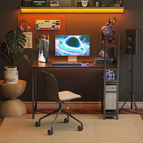 Miniatura 8 de CubiCubi Escritorio para computadora de 47 pulgadas con estantes de almacenamiento, mesa de trabajo reversible con estantería para oficina en casa,