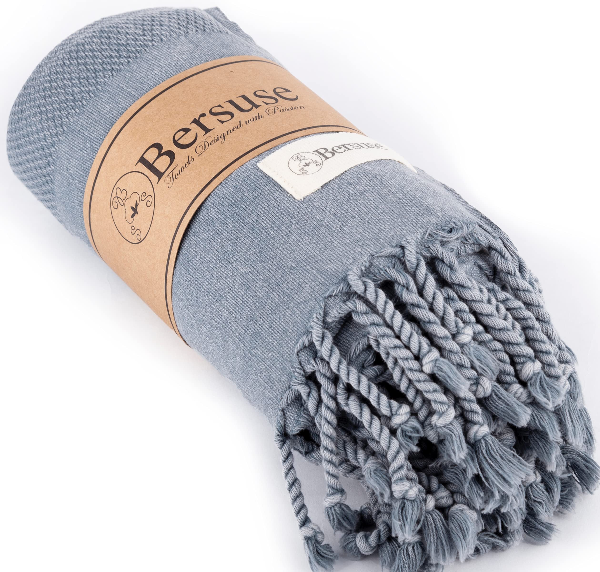 Bersuse 100% Coton - Zuma Serviette Turque - Drap de Bain, Serviette de Plage - Fouta Peshtemal - Oeko-TEX - 83x170 cm, Anthracite