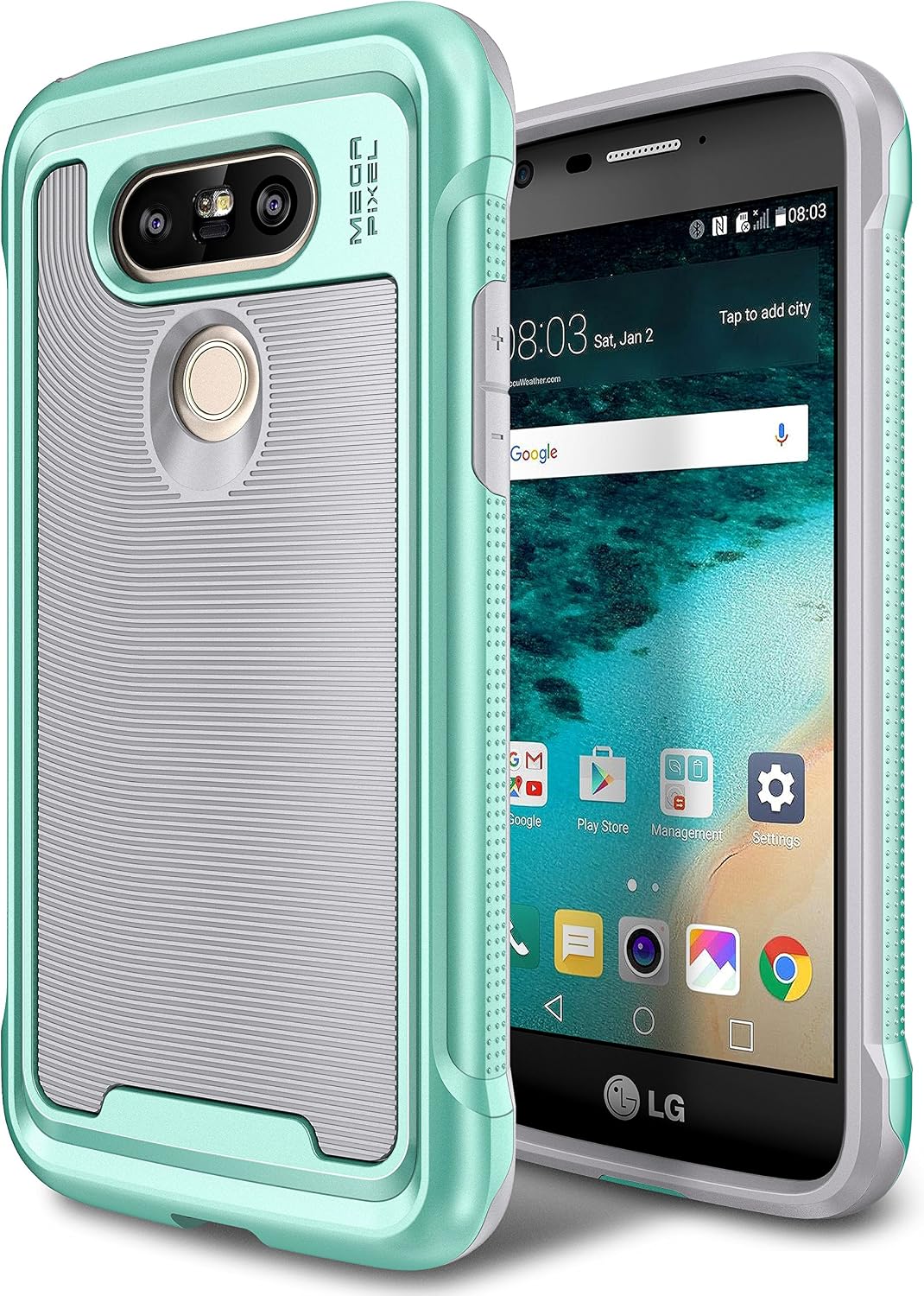 E LV Case for LG G5 - Hybrid [Scratch/Dust Proof] Armor Defender Slim Shock-Absorption Bumper Case for LG G5 - [Grey/Mint]