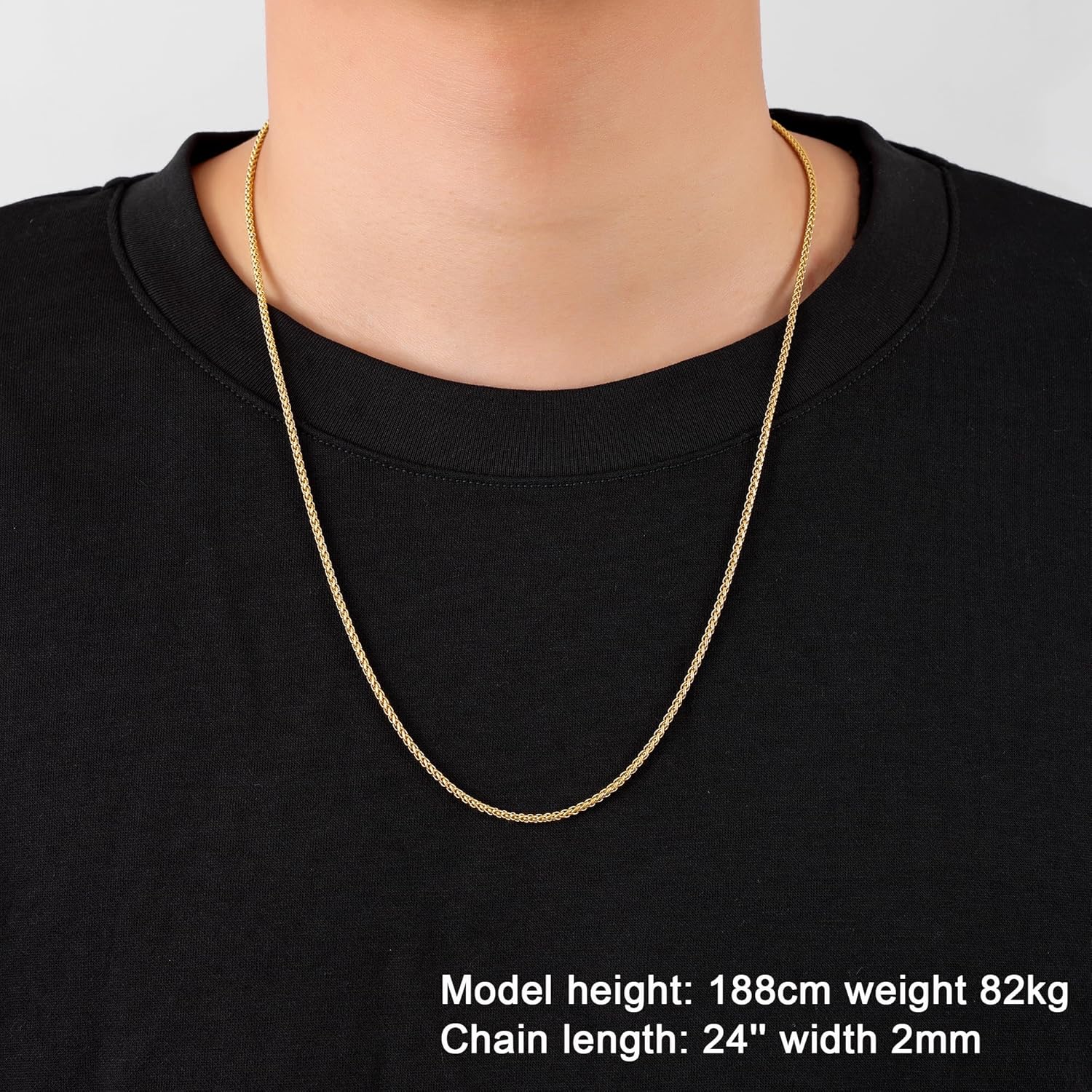 Fiusem 14K Gold Plated Wheat Chain Necklace for Men, 2/2.5/3/4/5mm Stainless Steel Necklace Chains for Men and Women 16-28 Inch - Image 4