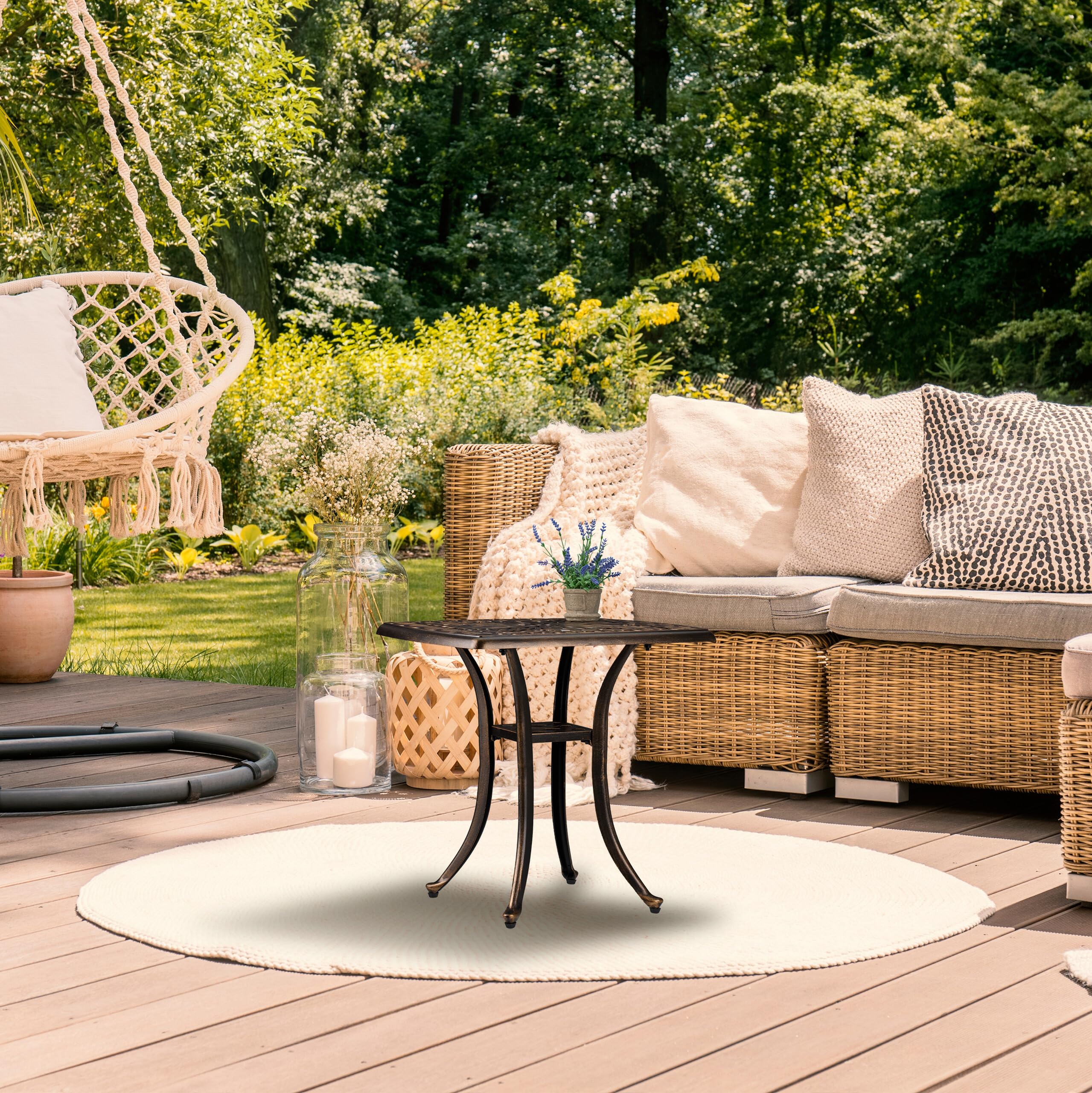 Relaxdays Table de Jardin, Design Rustique, Fonte d'aluminium, H x L x P : 53 x 53,5 x 53,5 cm, Noir et Bronze