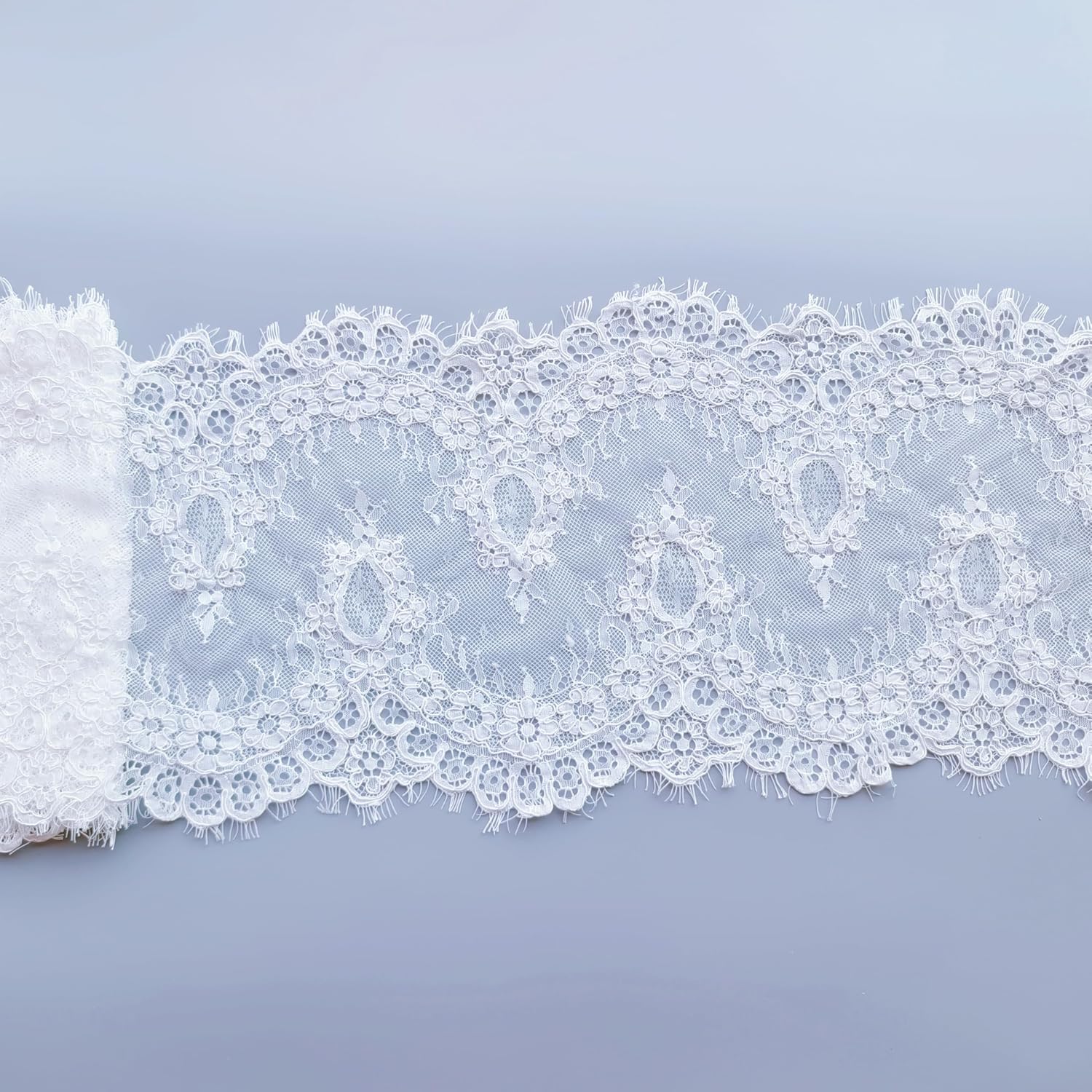 Handmade Embroidery Cording French Chantilly Lace Trim,Bridal Wedding Veil Eyelash Lace Trim 3 Yards One Pc