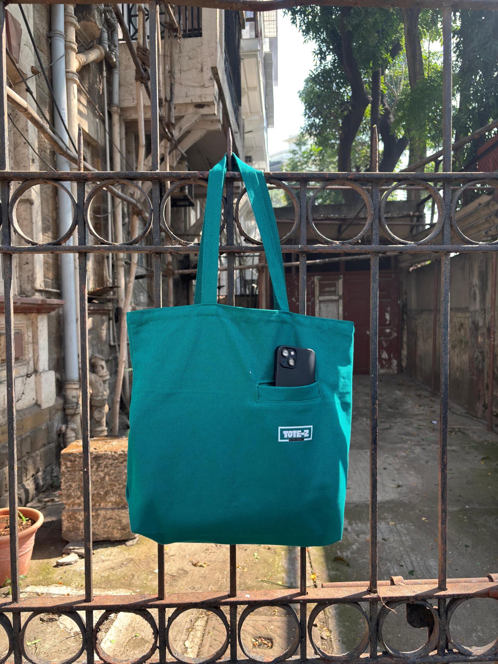TOTE-Z Front Pocket Tote Bag β Teal Green | For Men & Women, Lightweight & Spacious with Quick-Access Pocket for Phone, Keys & Wallet | Office, College, Travel & Daily Use 2
