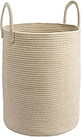 JUNBOLE Woven Cotton Rope Laundry Hamper Basket 15"D x 20"H - Stylish Storage for Dirty Clothes, Toys, Blankets in Bathroom, Nursery, Living Room (Oatmeal)