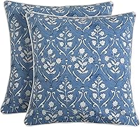 Vista 29 de Ridhi Juego de 2 fundas de almohada modernas de algodón decorativas para sillón, sofá, cama, sala de estar, decoración primaveral del hogar, 16 x 16