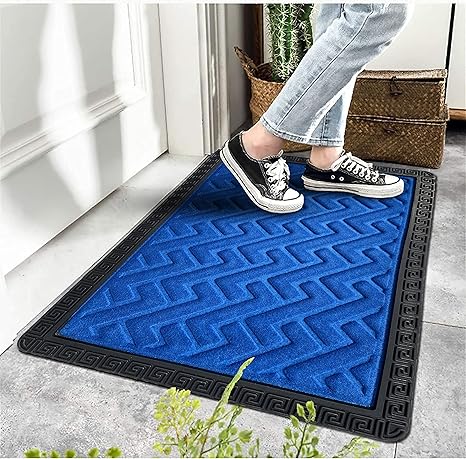 amazelo cart Polypropylene Anti Skid Door Mat for Entrance - Modern Stylish Washable Floor Rug Bath Mats for Home Office Bathroom - Multipurpose Rugs for Living Room Kitchen & Hall, 60x40 cm, Blue