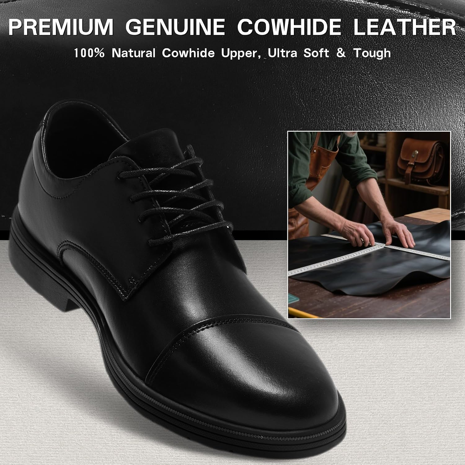 Men's Orthopedic Business Leather Dress Shoes - Casual Arch Support Formal Wingtip Oxford Patent Shoes - Plantar Fasciitis Cap Toe Comfortable Tuxedo Oxfords for Foot and Heei Pain Relief