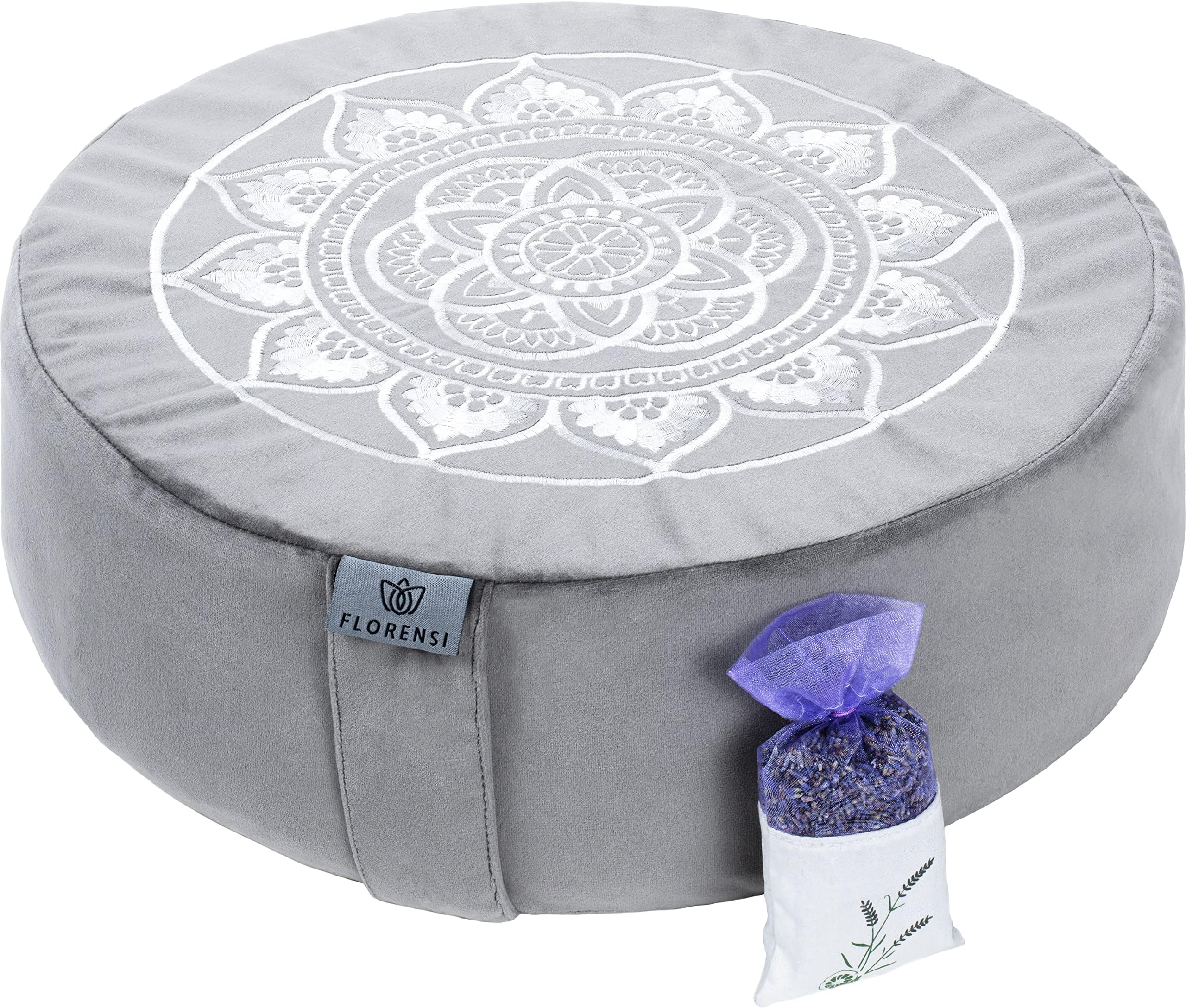 Florensi Meditation Cushion - Comfortable Floor Pillow - Traditional Tibetan Meditation Pillow with Beautiful Velvet Cover - Large Floor Cushion Seating for Adults - Premium Yoga Buckwheat Bolster