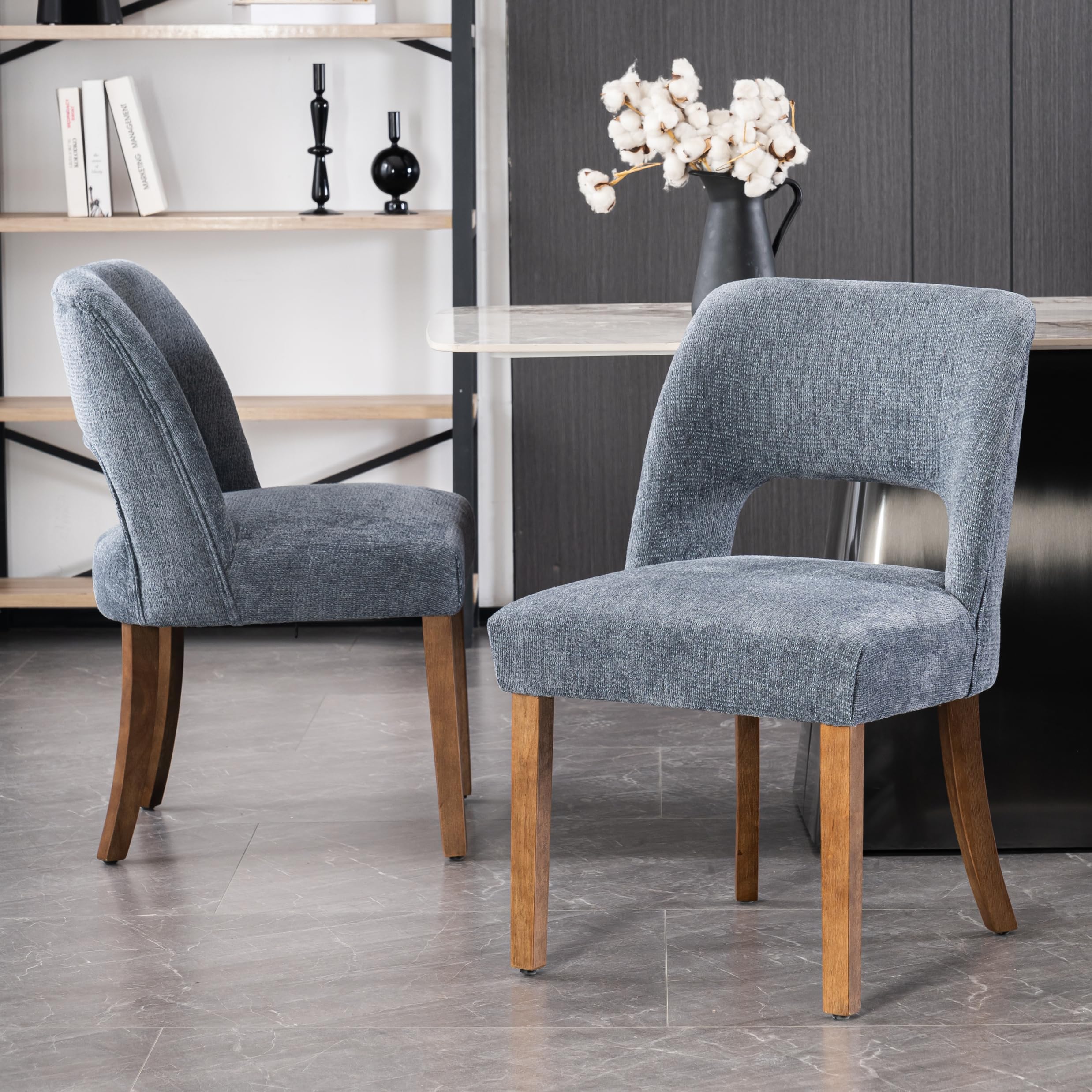 VKNOW Wooden Dining Chairs Set of 2, Modern Fabric Upholstered Dining Room Chair Kitchen Chairs, Farmhouse Dinner Chair for Kitchen Dining Room, Navy