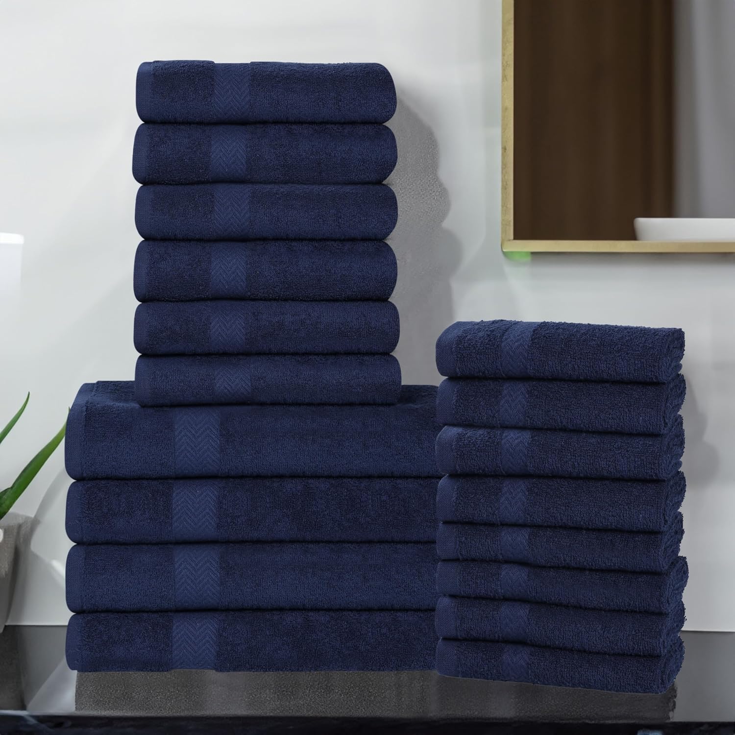Superior Franklin 18 Piece Cotton Towel Set, Medium Weight Towels for Bathroom, Shower, Spa, Quick Dry, Home Essentials, Includes 8 Face Towels/Washcloths, 6 Hand Towels, 4 Bath Towels, Stone