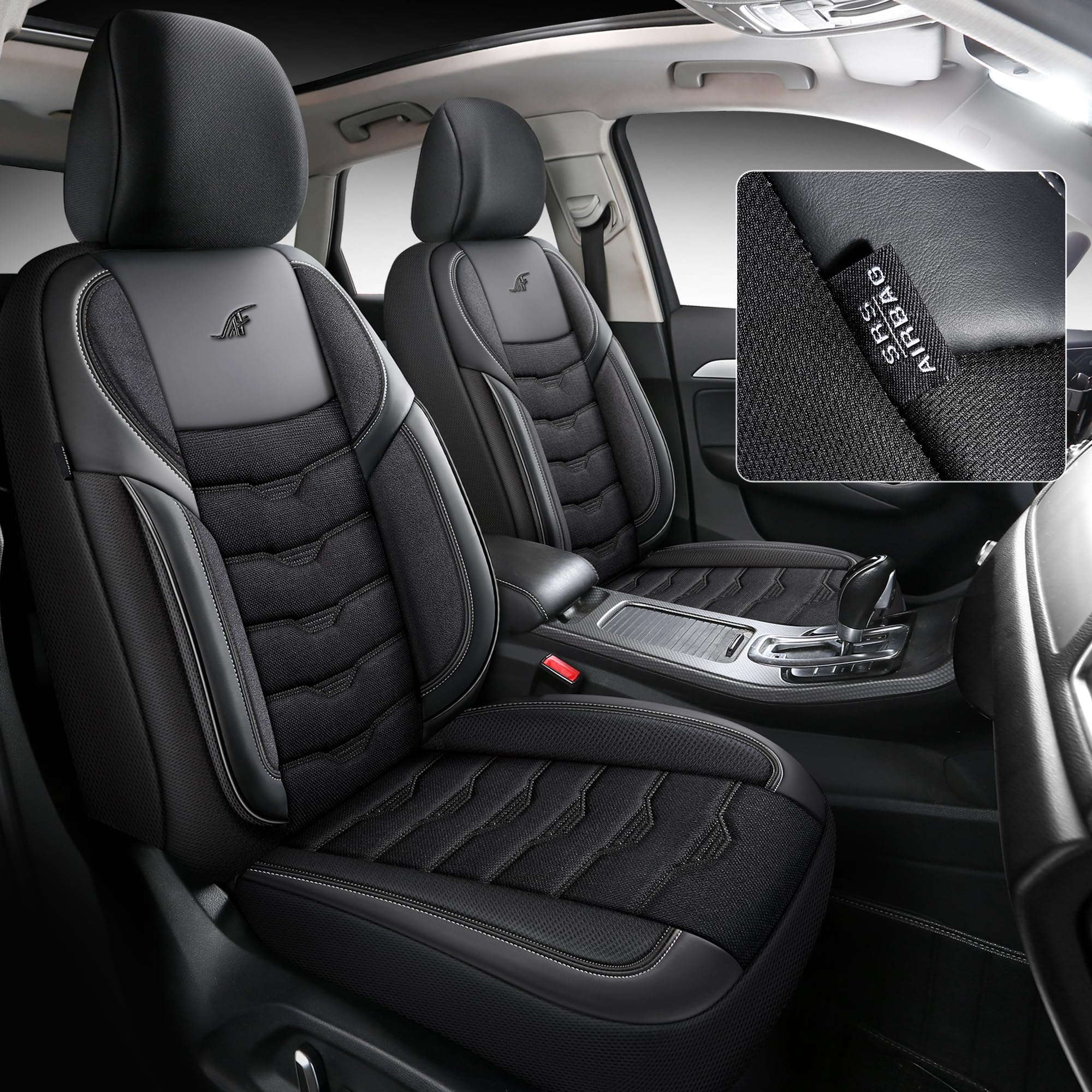 Housses de siège auto compatibles avec Renault Scenic 4 2016 | Jeu complet | Série AID | AID104 | Noir avec coutures noires
