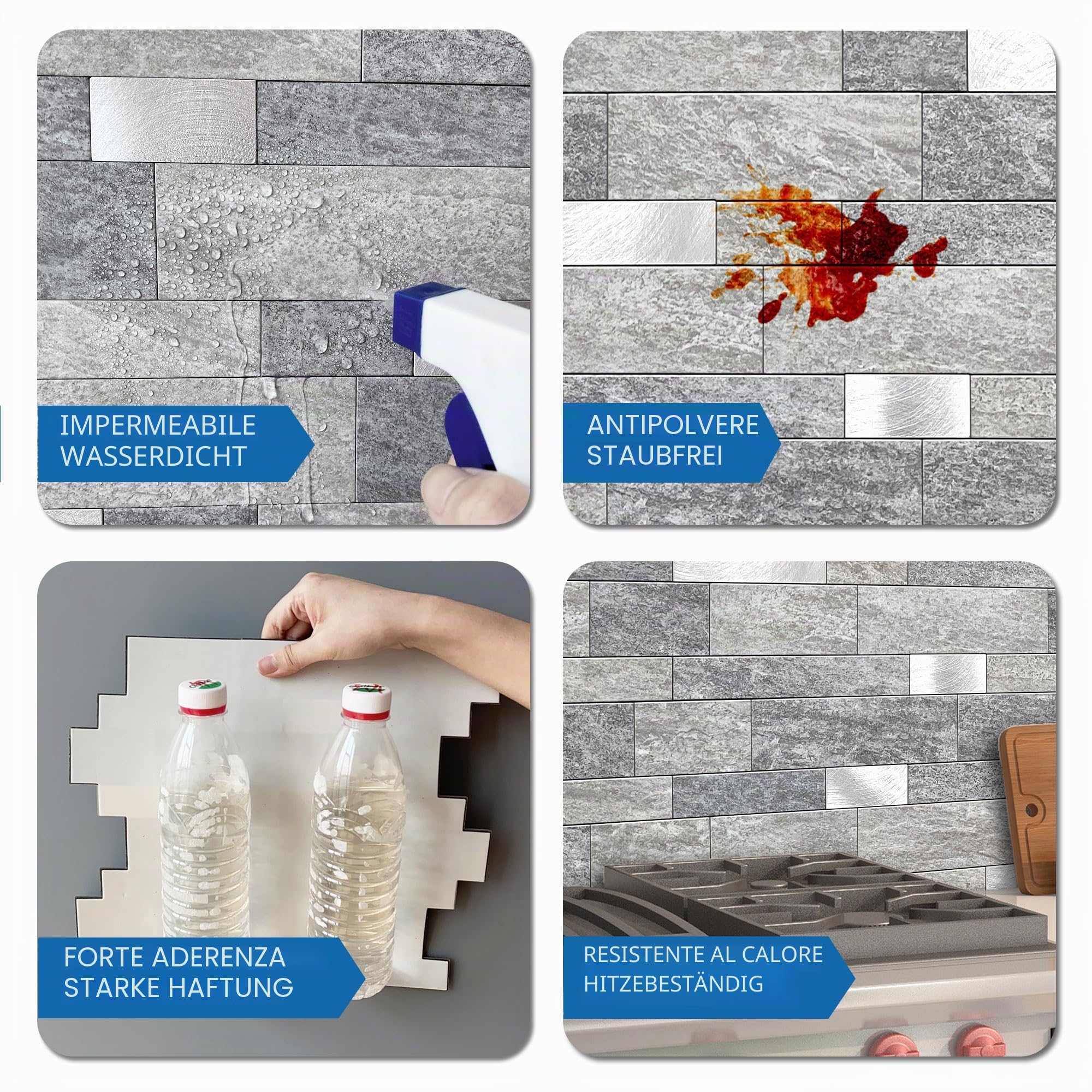 MOFIT Piastrelle Backsplash per Cucina Peel and Stick Pietra Finitura Opaca, Adesivi Piastrelle Bagno Pannello Murale 3D Mosaico Lineare Marmo Backsplash Impermeabile (10 fogli, Grigio Argento)