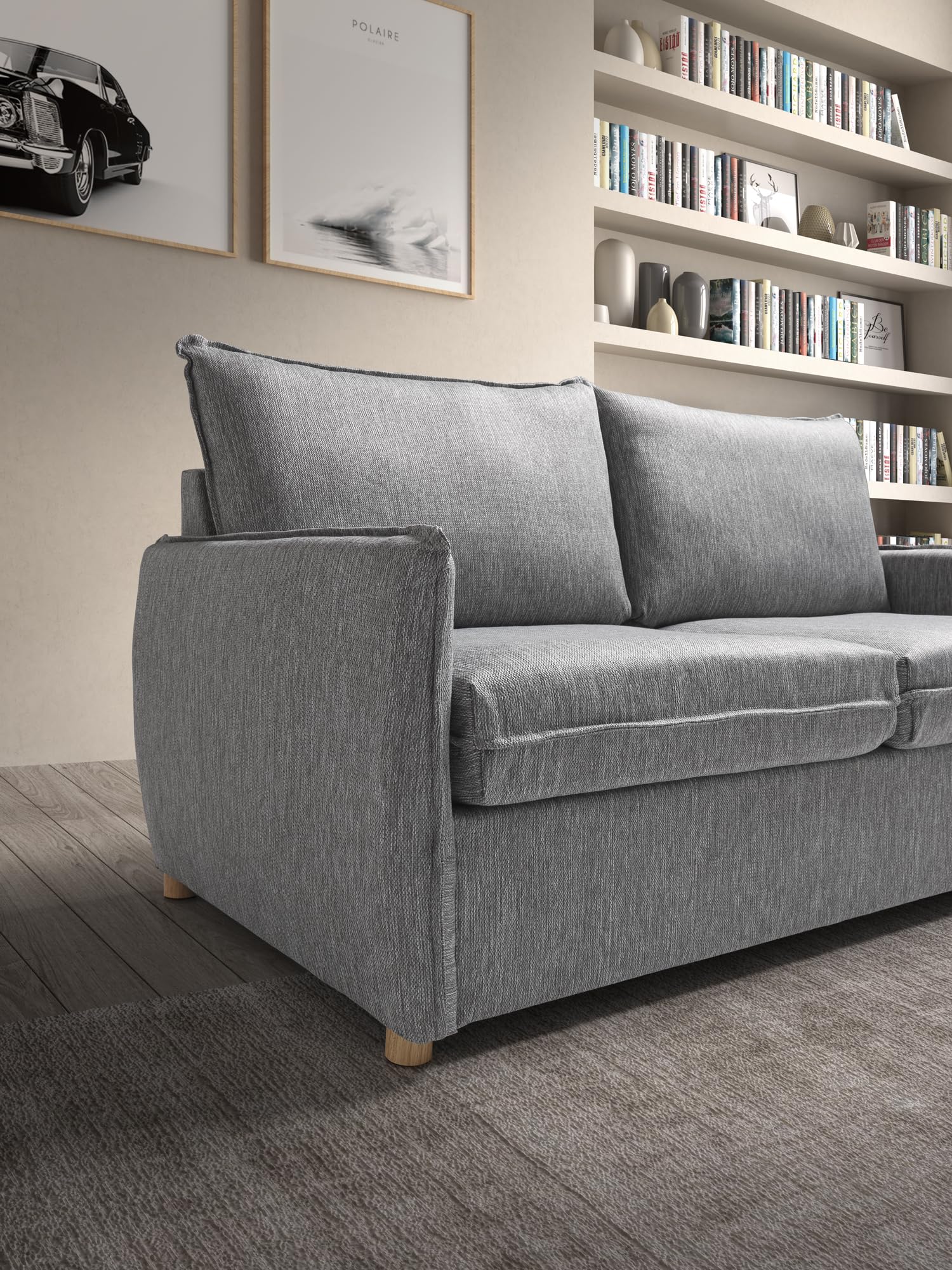 EVERGREENWEB - Divano Letto 2 Posti L170xP90xA75 Sofà con Materasso Matrimoniale Memory alto 10 cm, Moderno Tessuto Grigio, Schienale a Doppio Cuscino Estraibile, Struttura Rinforzata Pieghevole GRACE