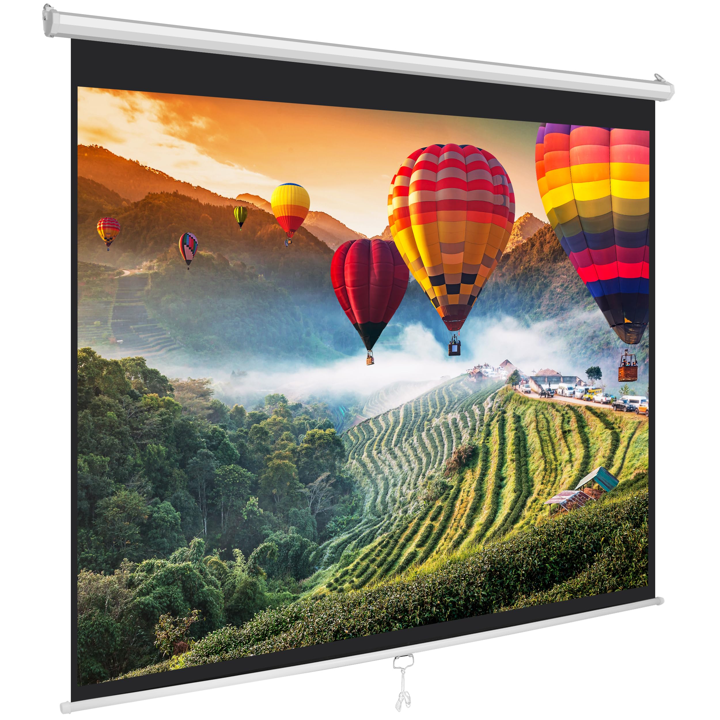 Pyle Ekran projekcyjny 72″ - uniwersalny zwijany ręczny ekran projektora, kompatybilny z Full HD, regulowana wysokość | montaż ścienny/sufitowy, do kina domowego, biura, klasy