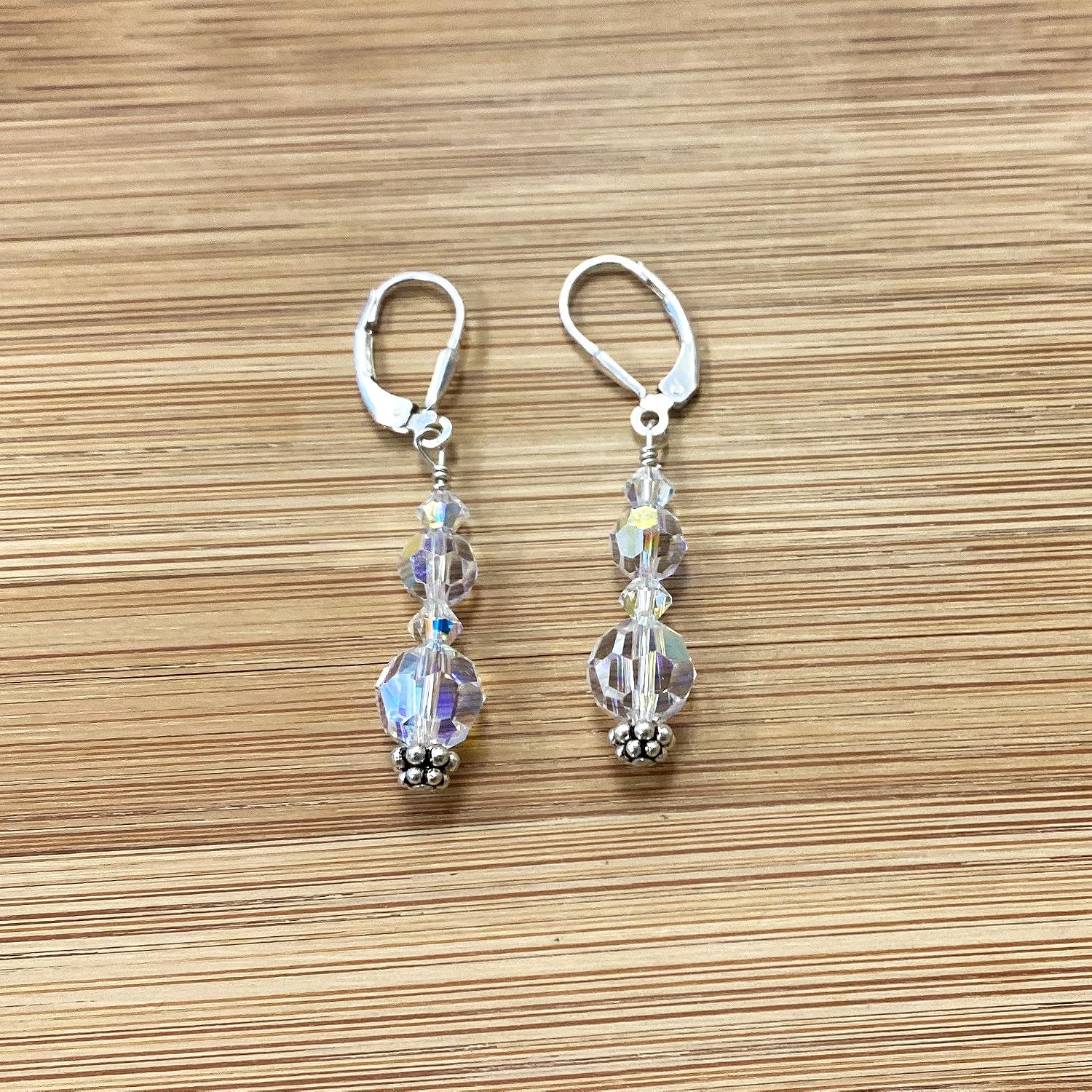 Clear AB Austrian Crystals 925 Sterling Silver Leverback Drop Earrings for Women
