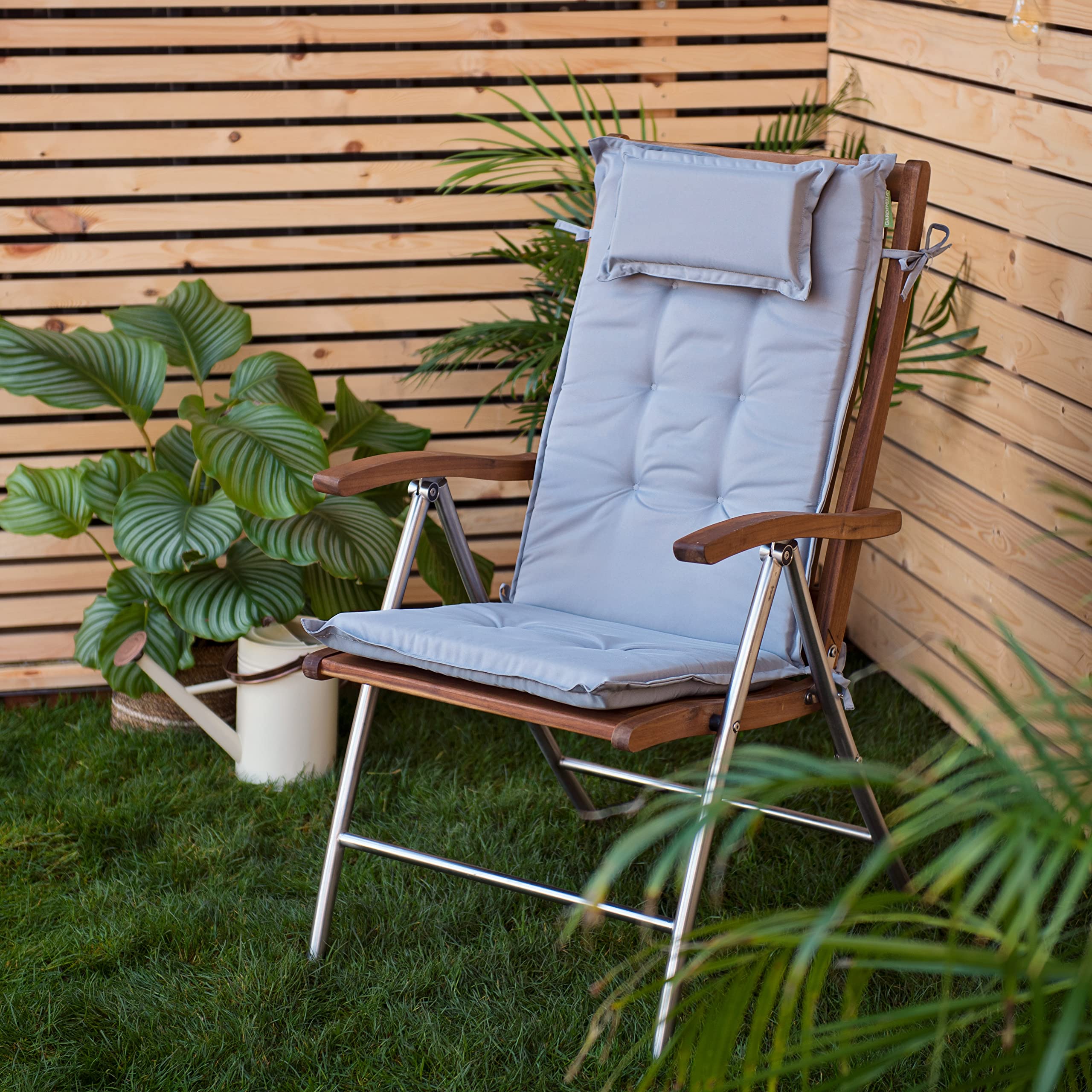 Gardenista Cojines para Sillas de Jardín con Respaldo Alto, Cojín Decorativo de Asiento (120x50X4cm), Cojines Acolchados para sillas terraza con Lazos y Reposacabezas, Cojín de Asiento Relleno (Gris)