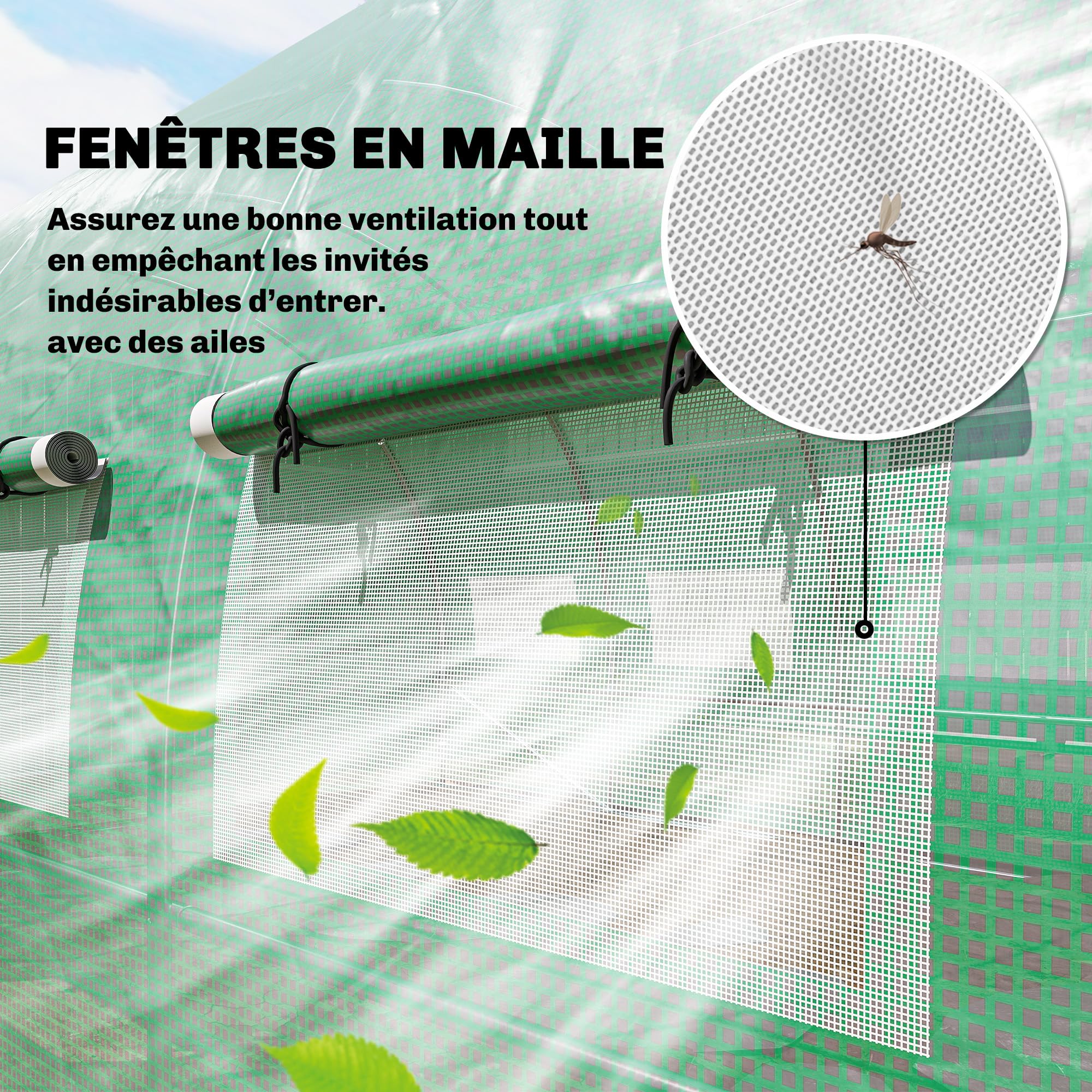 Outsunny Tunnel Serra da Giardino 18 m² 295x597x200 cm 2 Porte Verde | 12 finestre con zanzariera, telo in PE ad alta densità 140 g/m², bordo 20 cm, per uso esterno