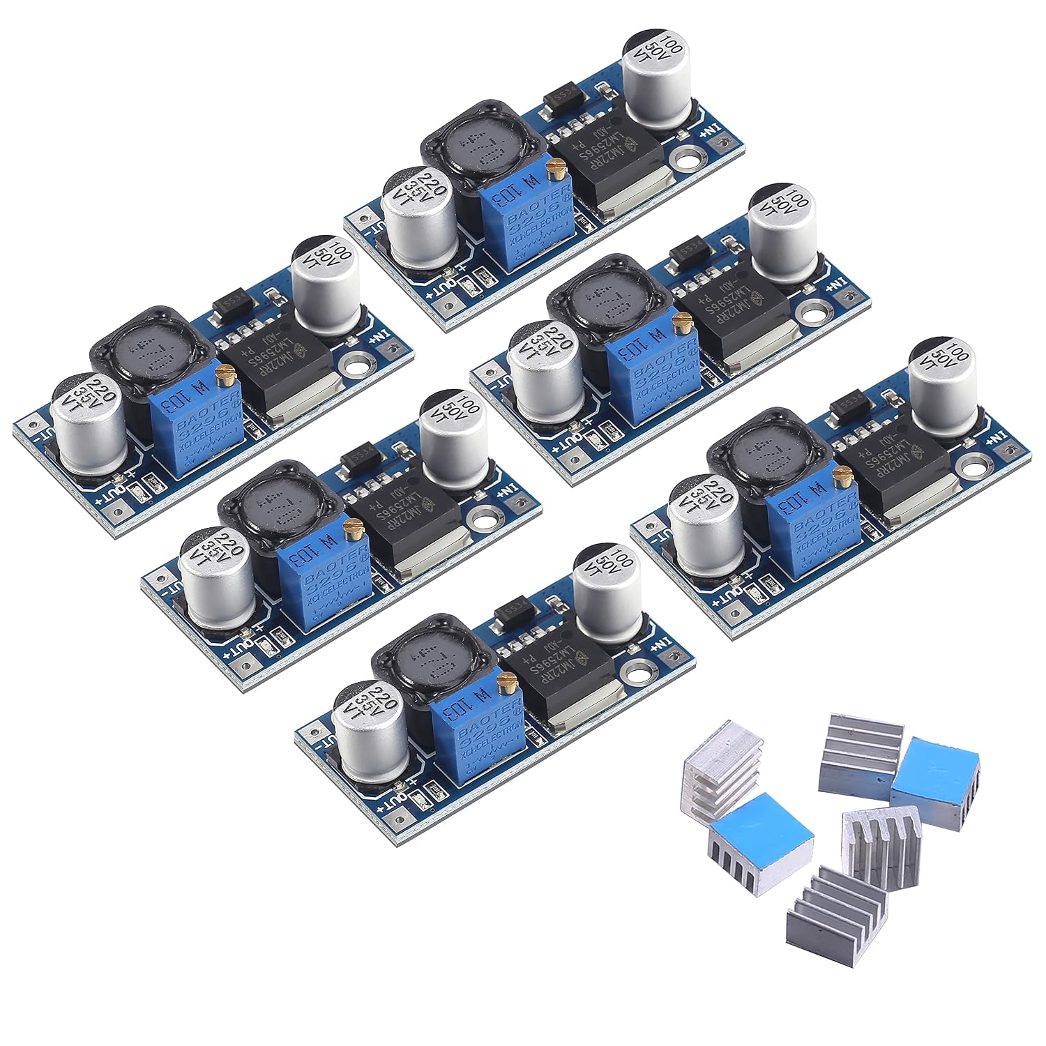 PlusRoc 6 Pack LM2596 3.2V-36V to 1.25V-35V Buck Converter DC-DC Step-down Module High Efficiency Voltage Regulator 6 Heat Sinks Included