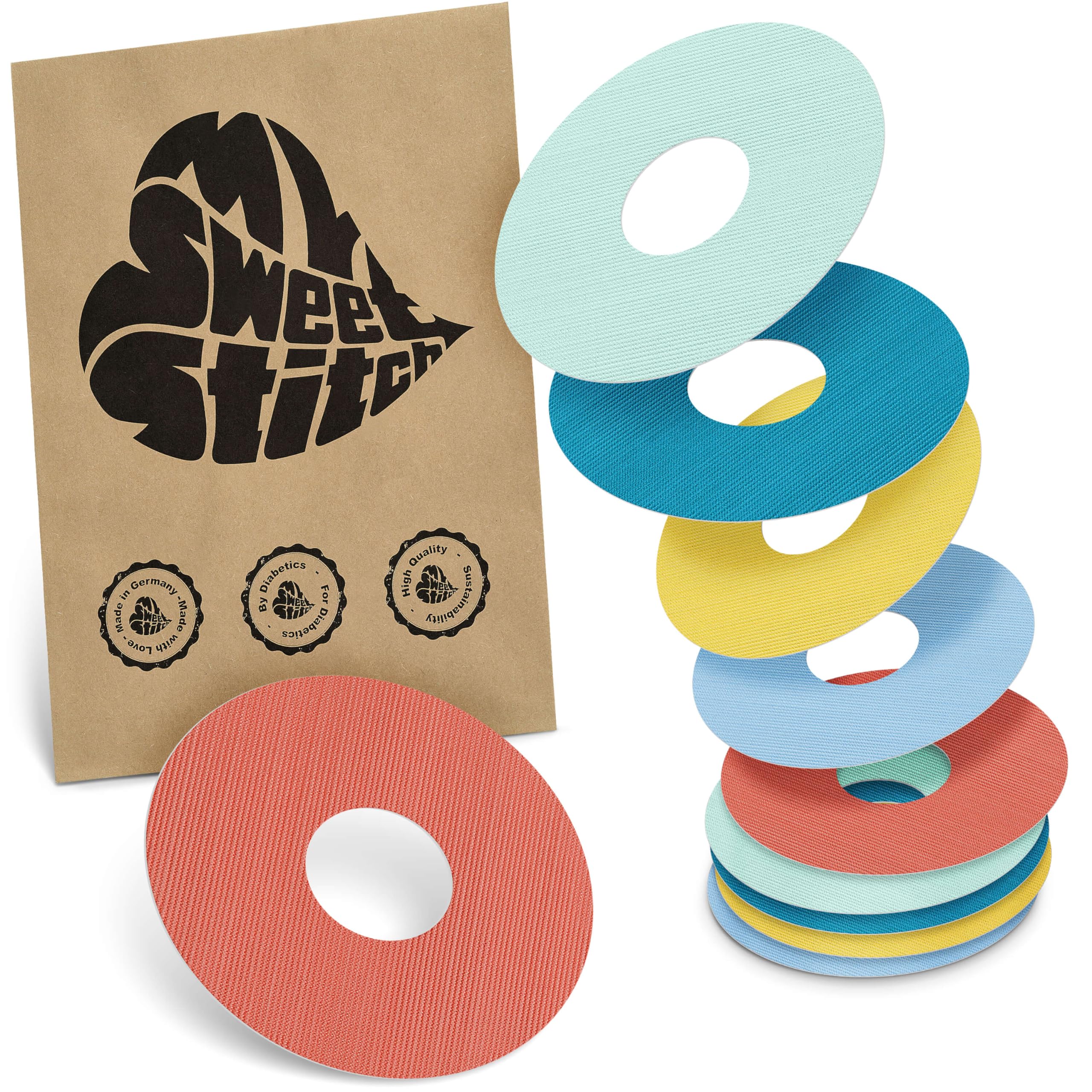 MySweetStitch – 10 Cerotti Per Sensore Freestyle Libre 3 – Ringpatch Ø60mm, Foro Interno 20mm – Impermeabili, Corallo