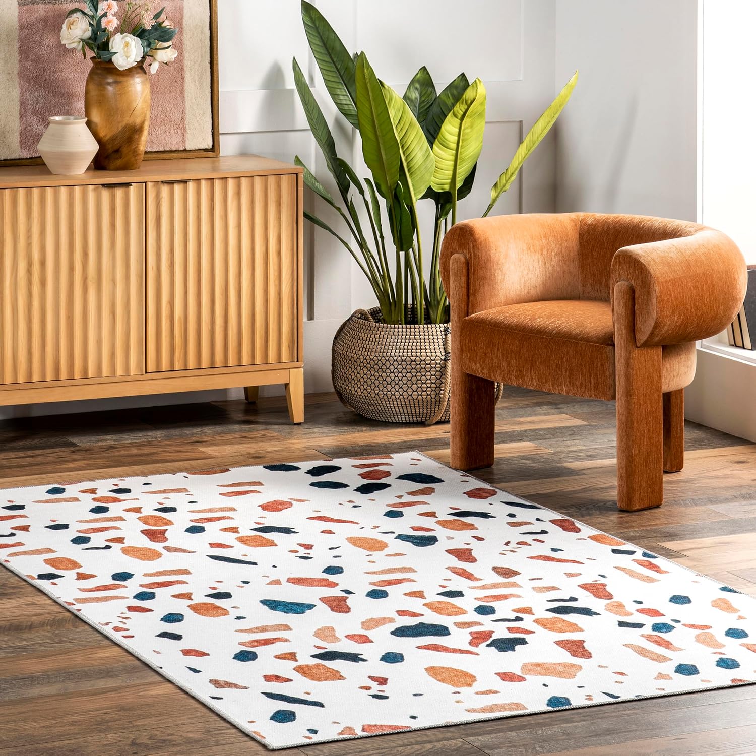 nuLOOM Martine Abstract Sun Machine Washable Area Rug, 4x6, Dusty White