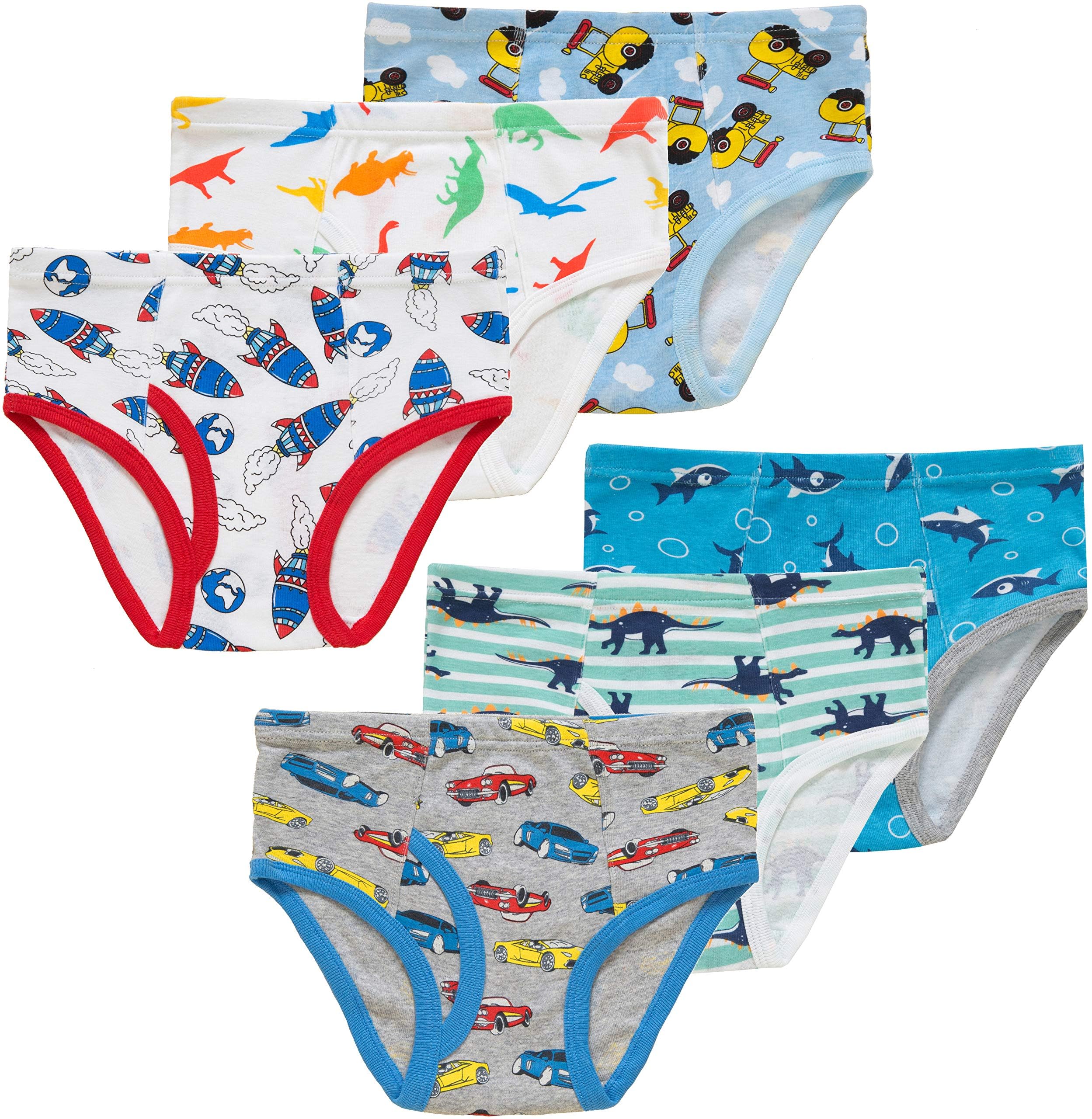 Naivete Baby Boys Rocket Underwear Kids Children Cotton Dinosaurs Panties Breathable Cars Comfort Briefs Pack of 6 5T