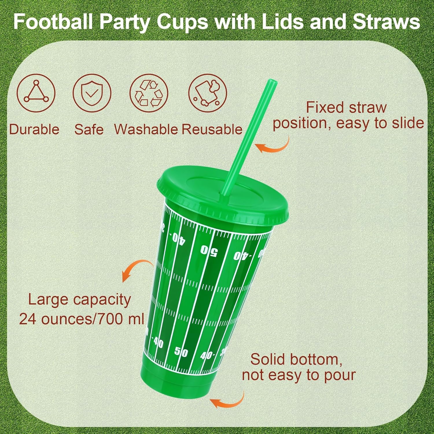 Kochorie 18 Pcs 24 oz Football Party Cups with Lids and Straws Reusable Plastic Tumbler Travel Mug Cups for Kids Coach Men Women Football Favors Tailgate Party Sports Game Time Supplies Decorations - Image 3