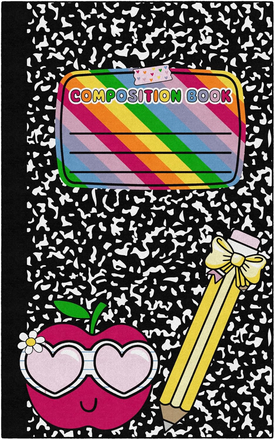 Flagship Carpets School Days Composition Book with Apple & Pencils Educational Area Rug for Kids Room, Children's Classroom Rug for Teaching and Playroom, 7'6" X 12'
