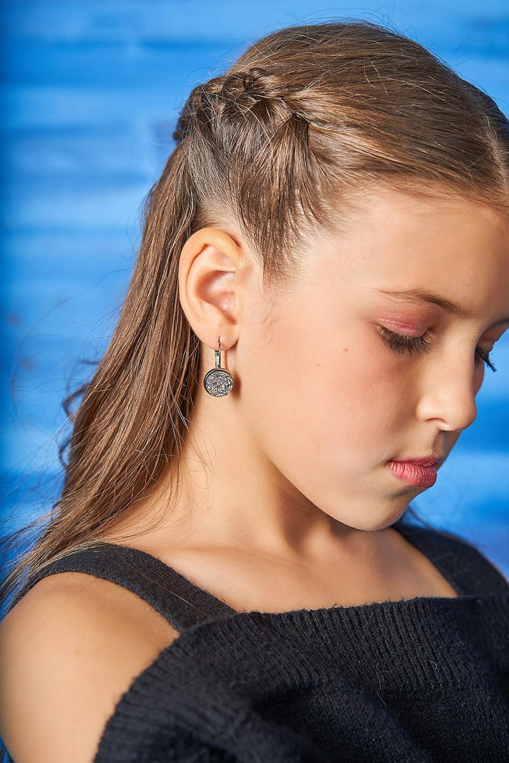 Hematite-tone Gunmetal Gray Faux Druzy Stone Lever-back Drop Earrings 12mm - Image 4