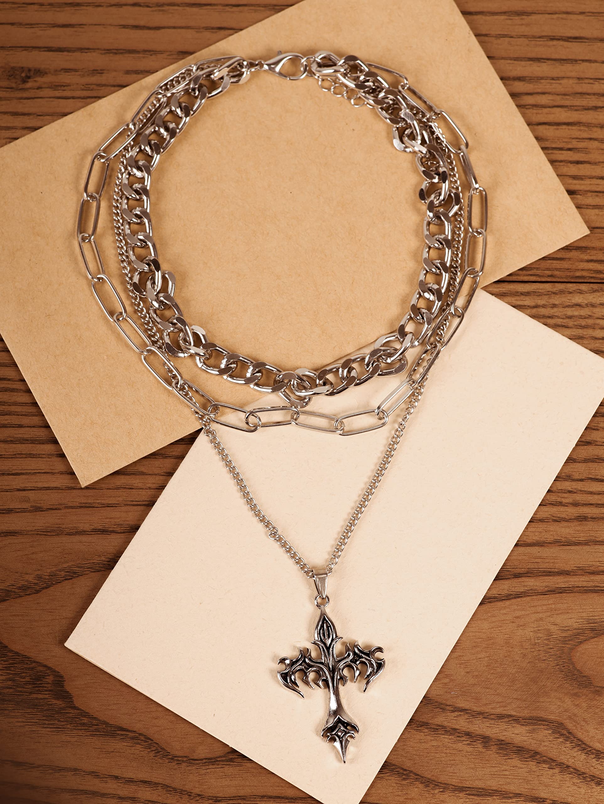 Sacina Gothic Layered Cross Pendant Necklace, Goth Emo Grunge Necklace, Goth Jewelry, Halloween Christmas Jewelry Gift For Women