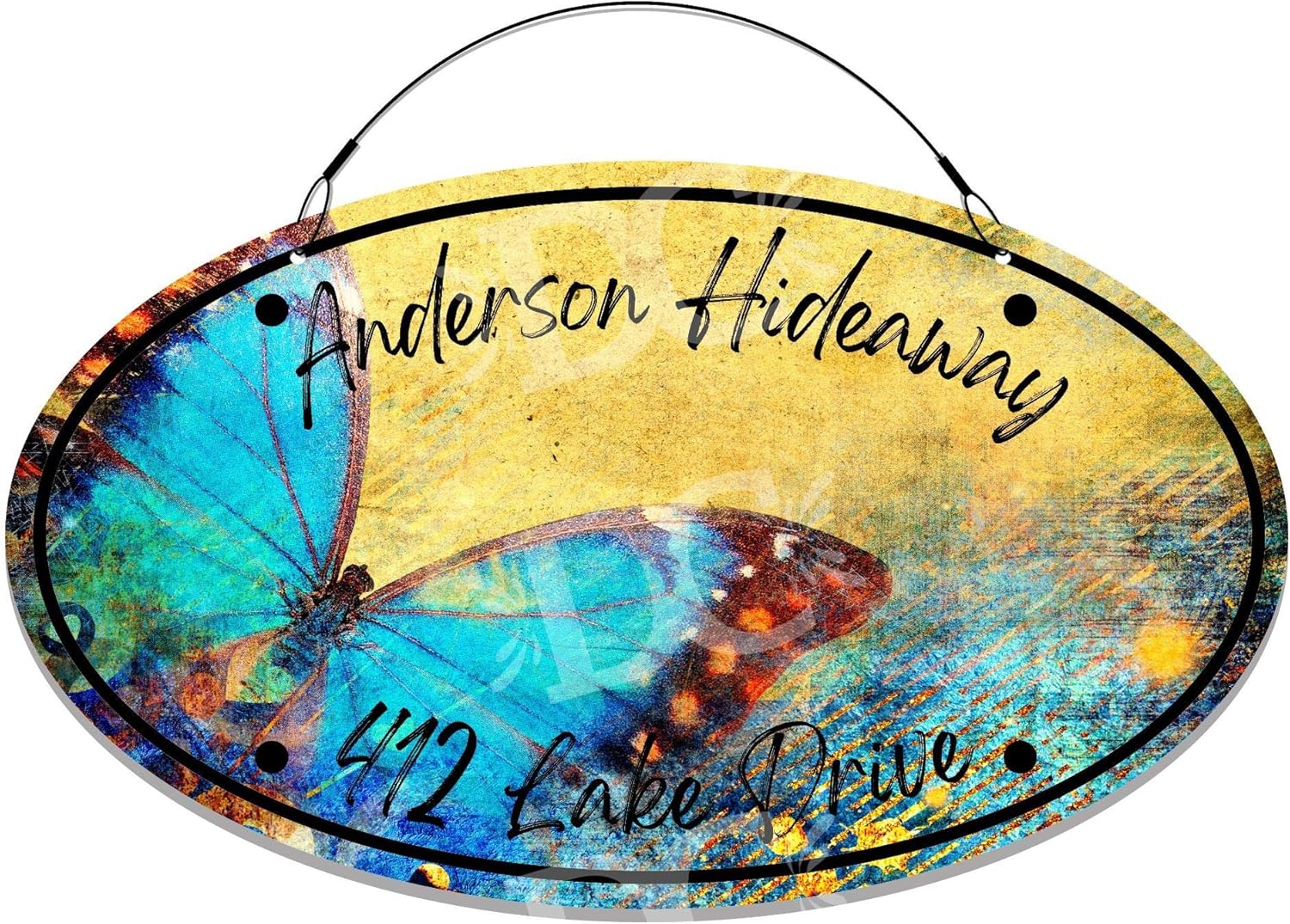 Butterfly Watercolor Themed Home Address Large Size Welcome Sign