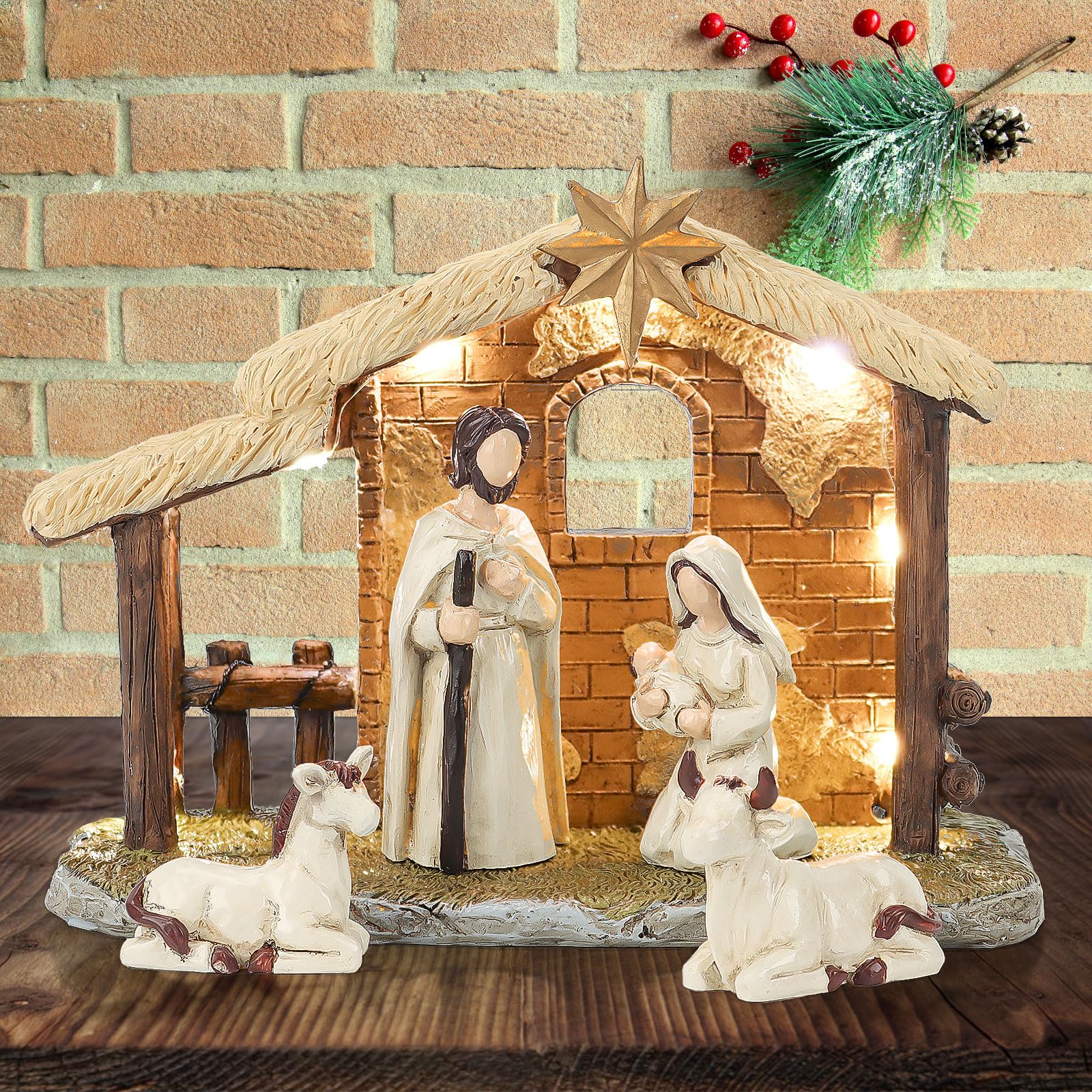 Hebaogugu Christmas Nativity Set, 2025 Xmas Nativity Scenes with Light
