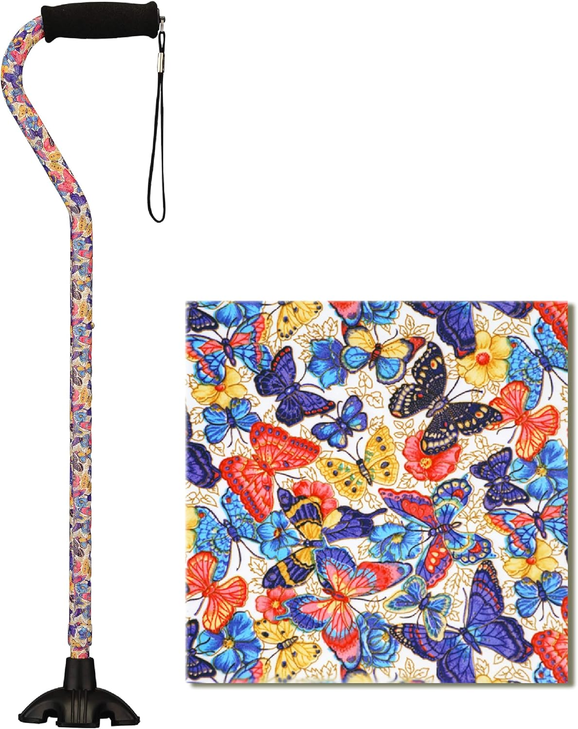 Buy 1 get 1 NOVA Medical Products NOVA Sugarcane, Walking Cane with All Terrain Rubber Quad Tip Base and Carrying Strap, Butterfly Symphony Design