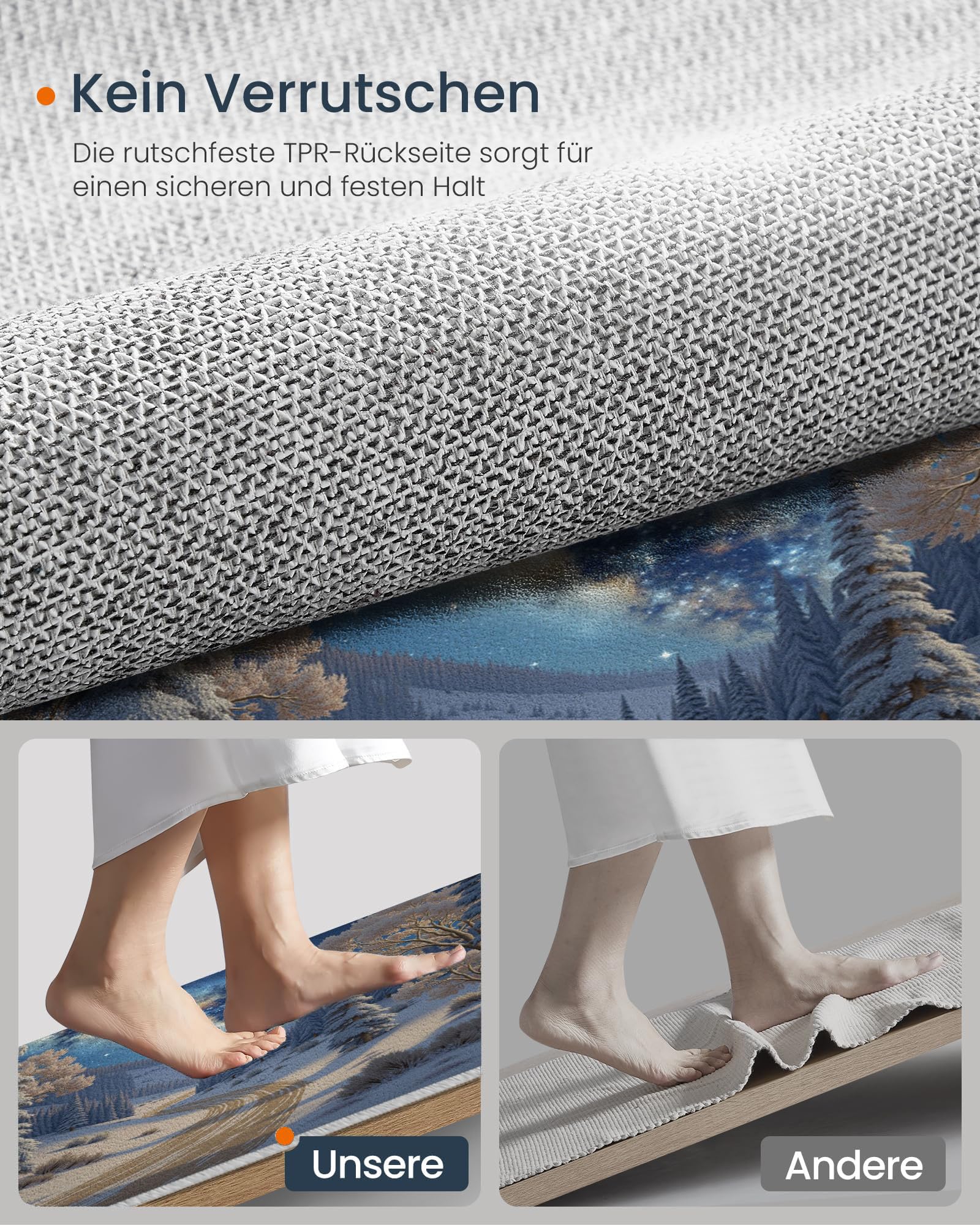 Tapis De Porte De Bienvenue, 90 X 150 Cm Scène Neige Étoilée Rêve Paillasson Entree Antidérapant Lavable Arbre Galaxie Neige Tapis De Sol Anti-Poussière pour Entrée Couloir Cuisine,Bleu