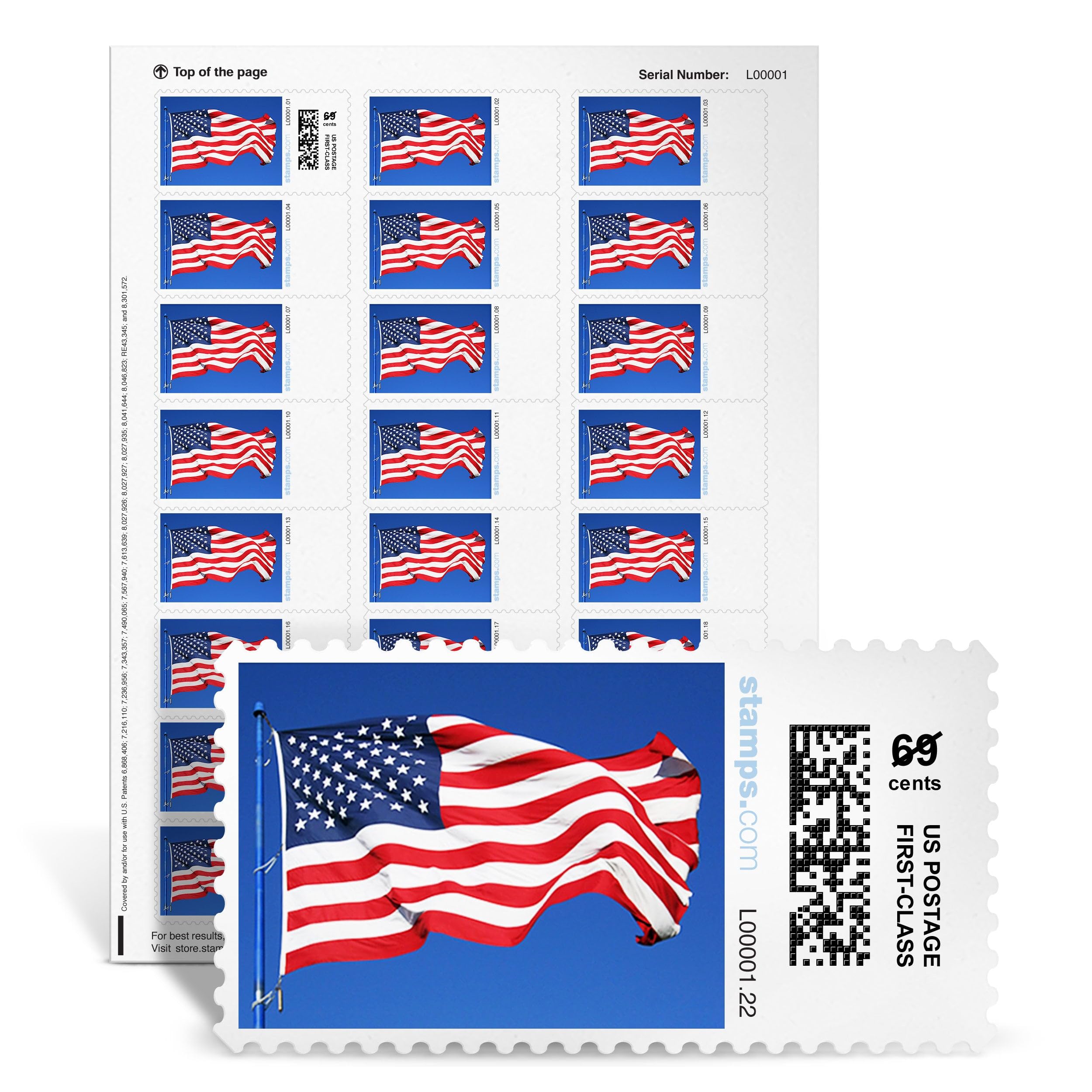 Flag NetStamps - Confezione da 1200 etichette postali stampabili (abbonamento Stamps.com richiesto), per stampanti laser e a getto d'inchiostro e a getto d'inchiostro