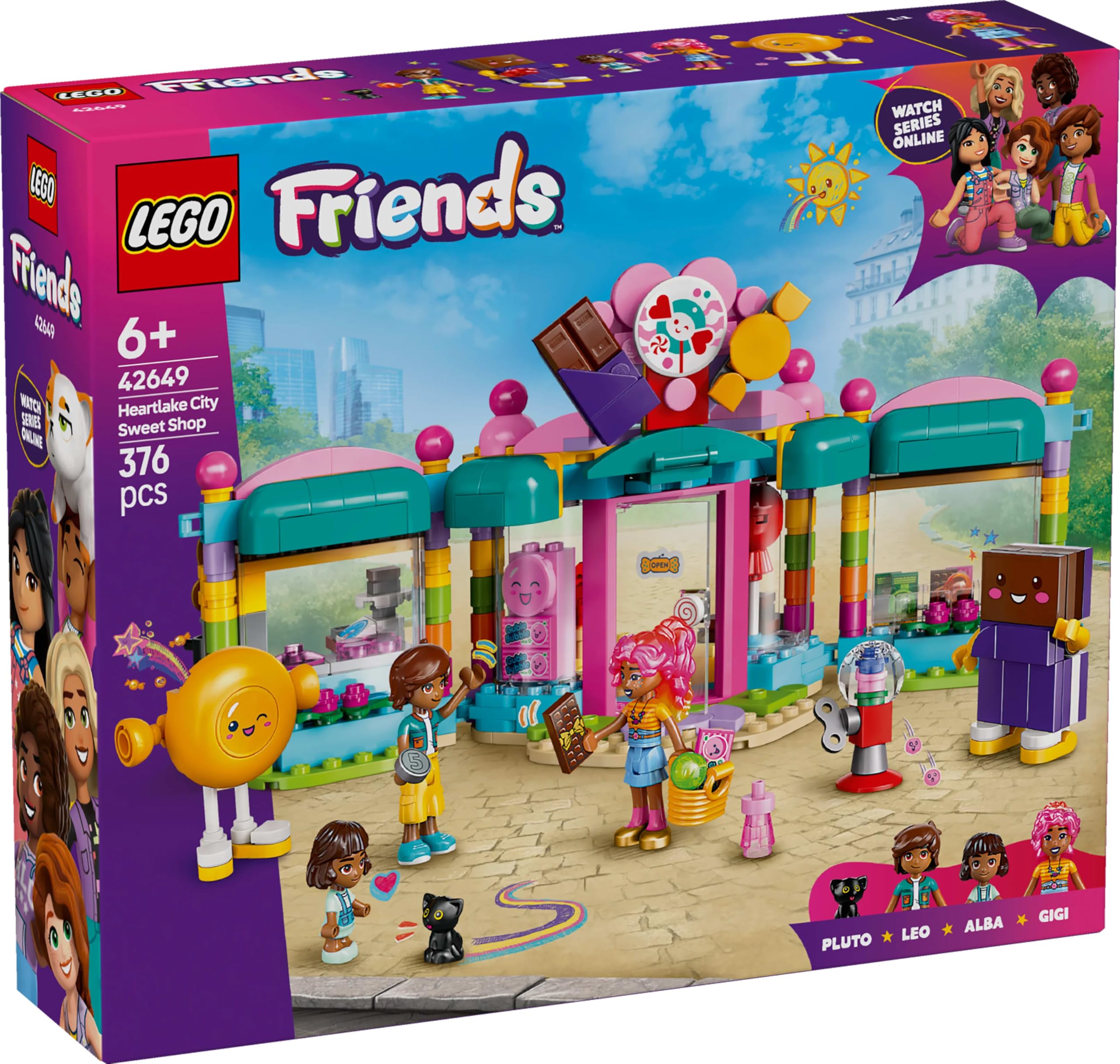 LEGO Friends Sklep z cukierkami w Heartlake 42649 | Zabawa w sklep, zabawkowe jedzenie, prezent dla dziewczynki i chłopca 6+, zestaw klocków dla dzieci, 376 elementów