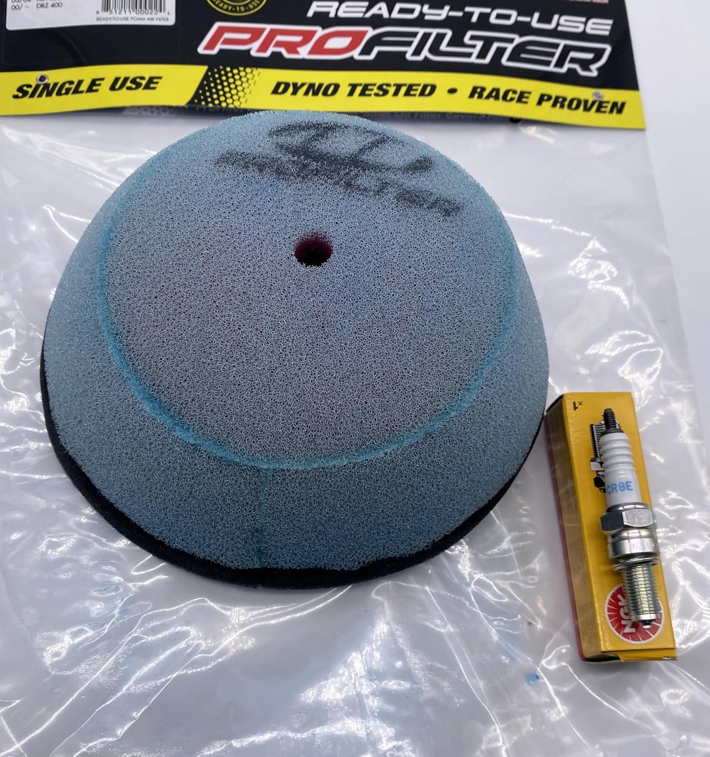 Premium Pre-Oiled Air Filter AFR-3403-00 With OEM Spark Plug CR8E For Suzuki DRZ-400 DRZ400E DRZ400S DRZ400SM