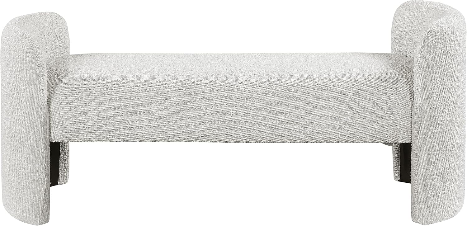 Meridian Furniture 117Cream Peyton Collection Modern | Contemporary Boucle Fabric Upholstered Bench with Rounded Arms, Cream, 52.5" W x 21" D x 22" H