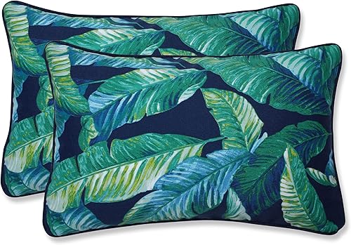Vista 82 de Pillow Perfect Almohadas lumbares para exteriores/interiores, 11.5 x 18.5 pulgadas, azul marino Delray, 2 unidades Azul Delray Navy