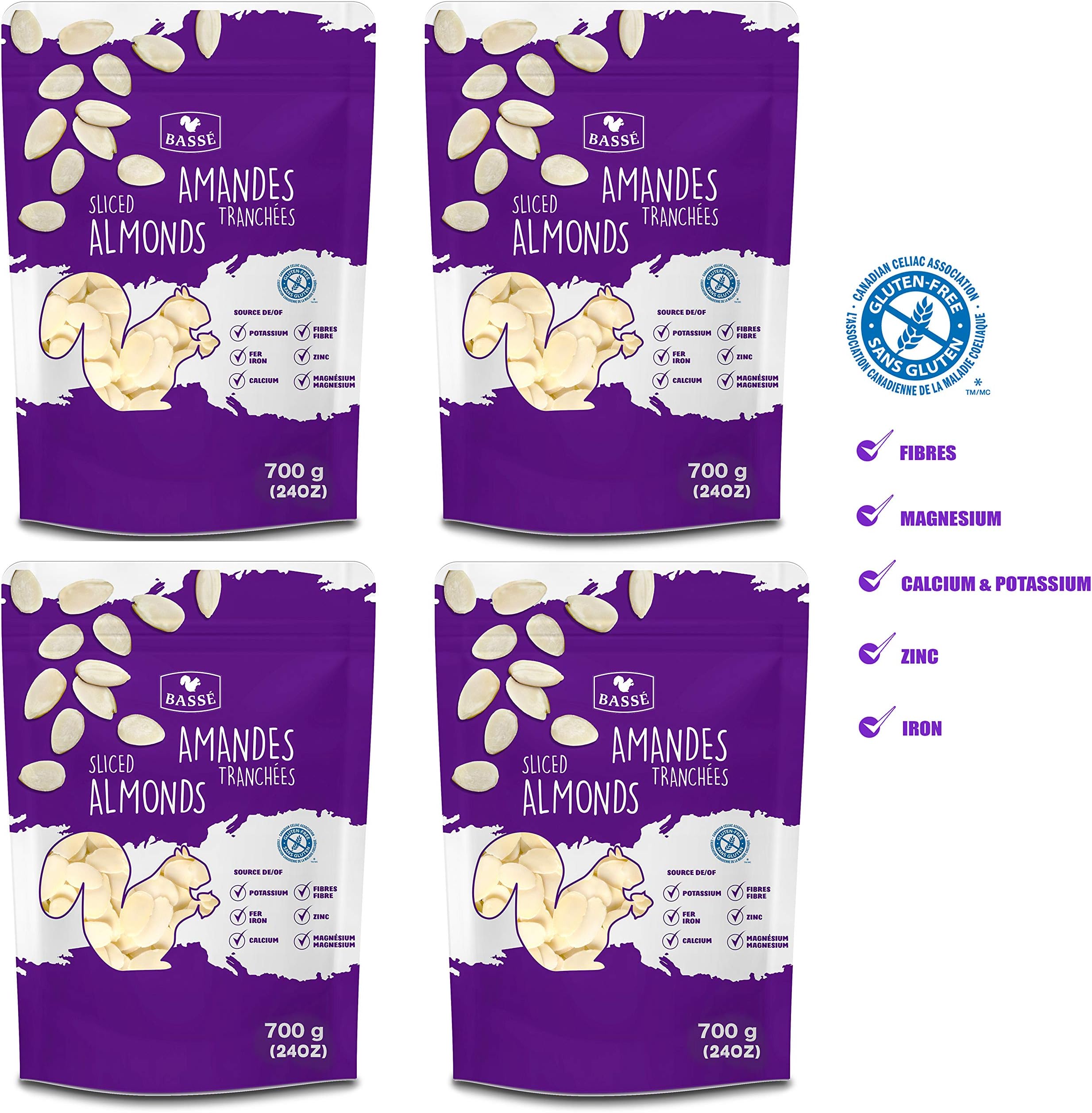 Basse Sliced Almonds, Unsalted and Sliced, Source of Fiber, Iron and Calcium, Kosher Certified 6.16 lb