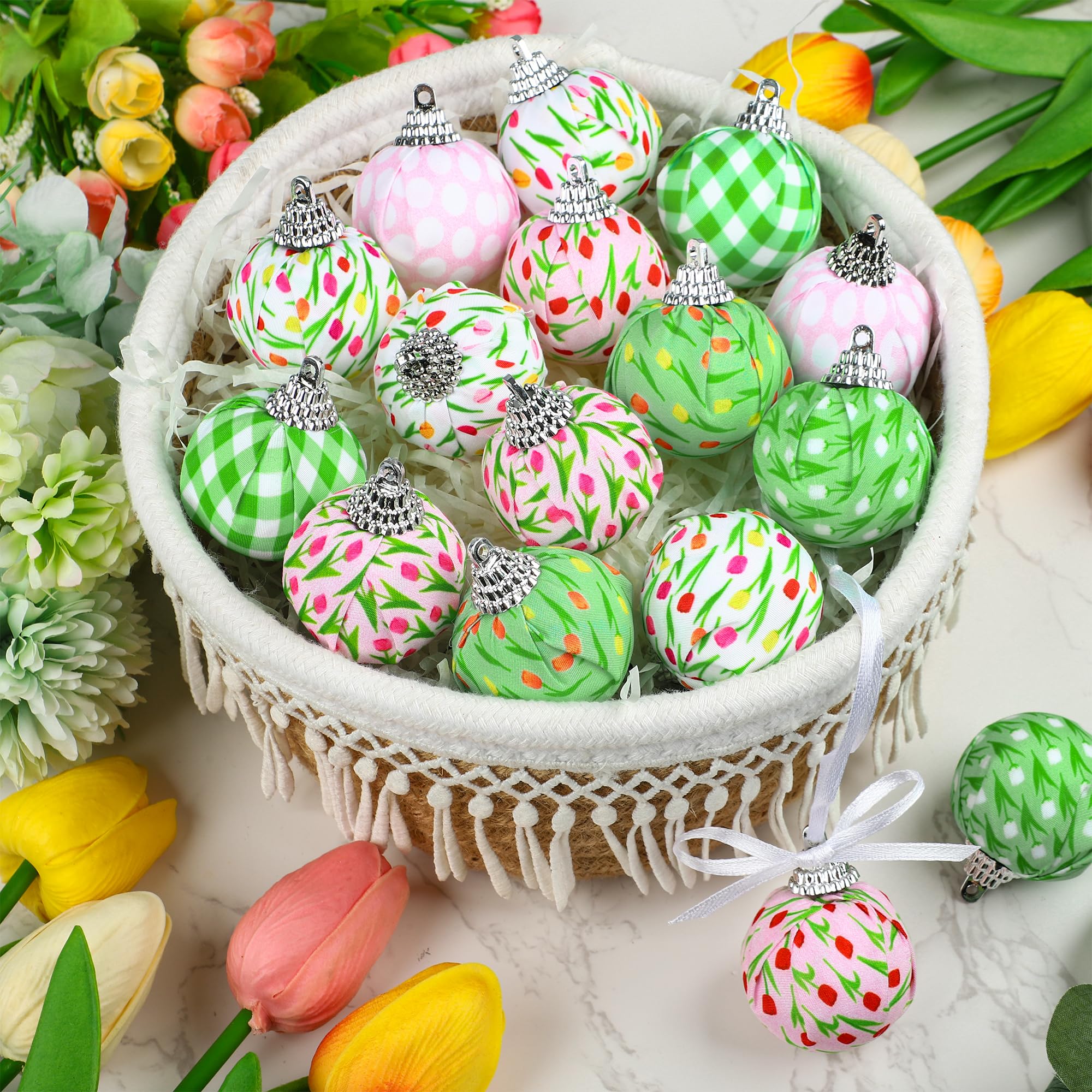 20 Stück Frühlings-Kugelornamente – Tulpen & Schmetterlinge, 4 Cm, Zum Aufhängen