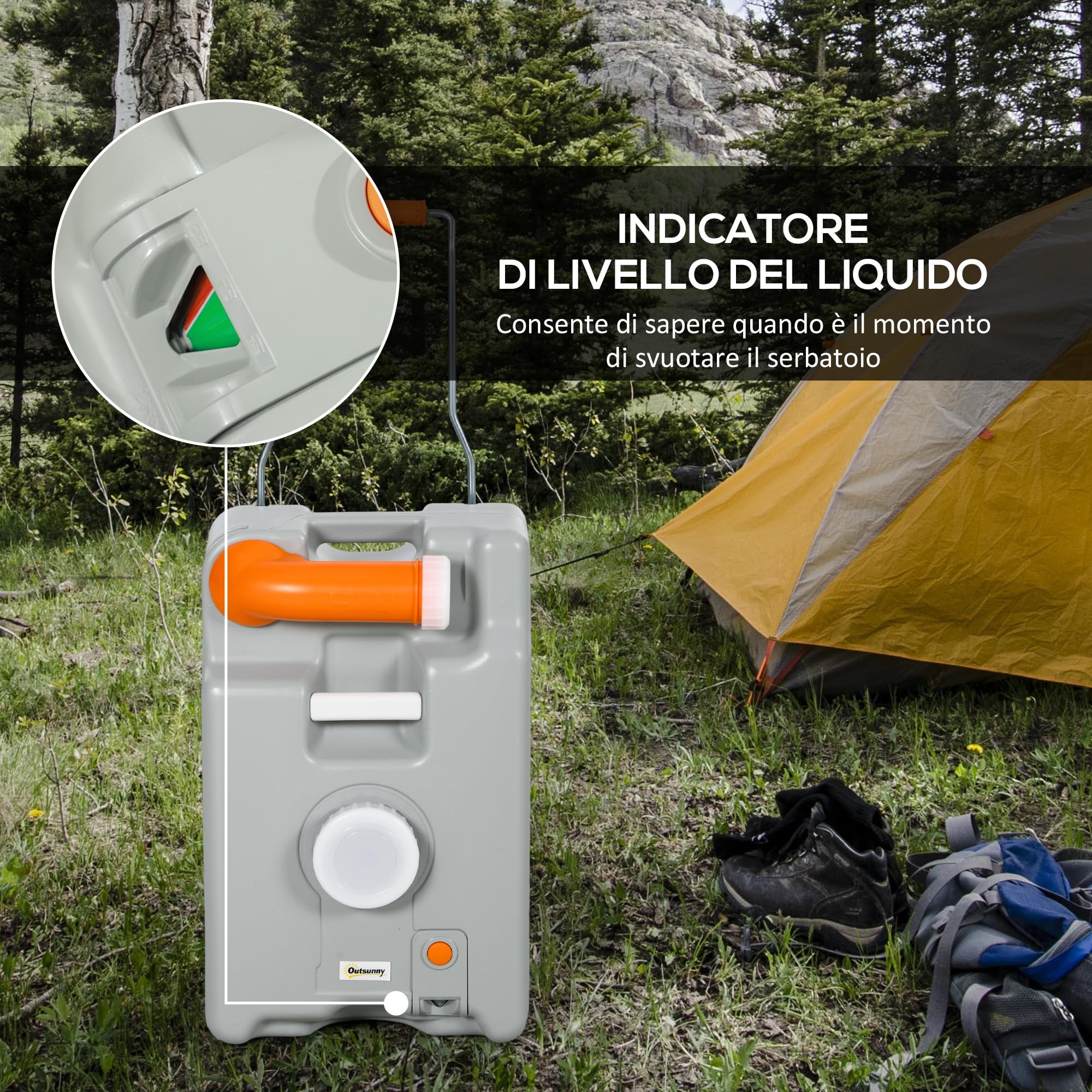 Outsunny Serbatoio Acqua 22L da Campeggio con Ruote, Tanica Acqua Reflue per Camper e Roulotte con Maniglia, Tubo e e Beccuccio Girevole, Grigio