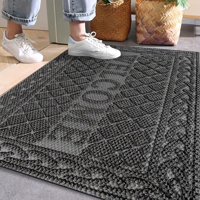 Mibao Welcome Door Mat 60 X 90 Cm, Outdoor Entrance Door Mat, Anti Slip Durable Front Door Mat Outside, Shoes Scraper Doormat for Outdoor and Indoor, Grey Mat